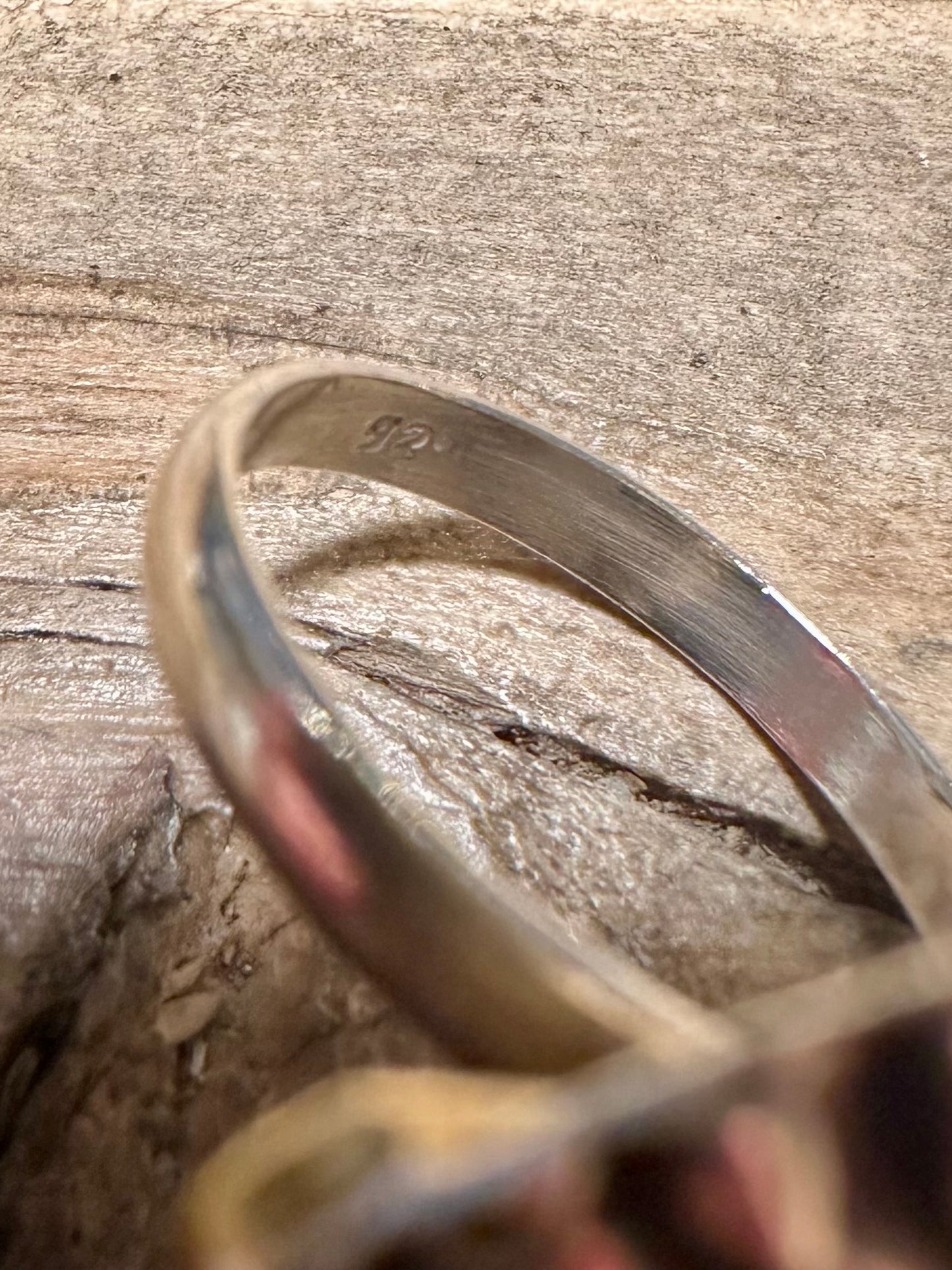 Abstract Square Textured Lapis Gold on 925 Silver Size Q Ring