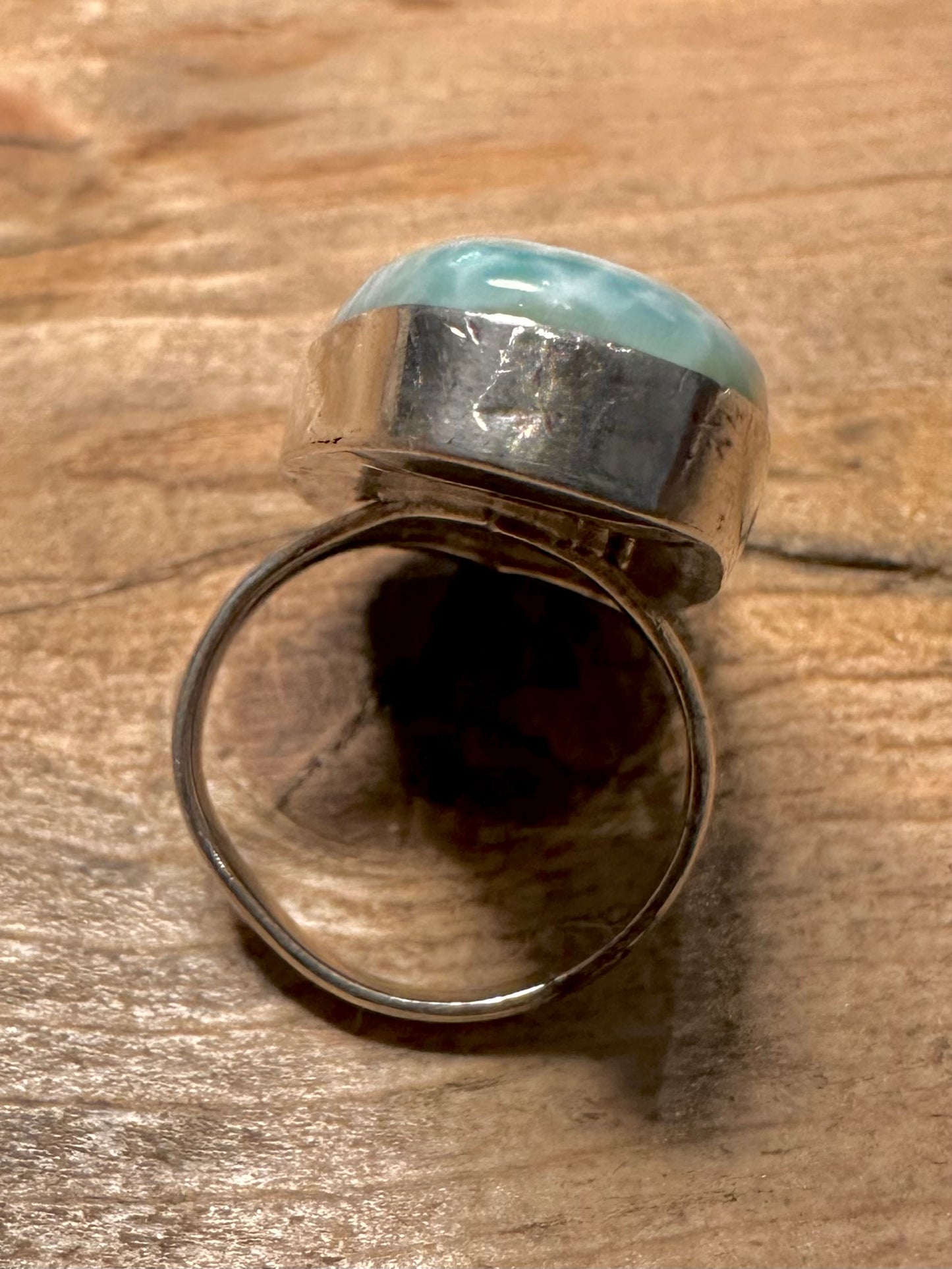 Vintage Elongated Larimar 925 Silver Size U Ring