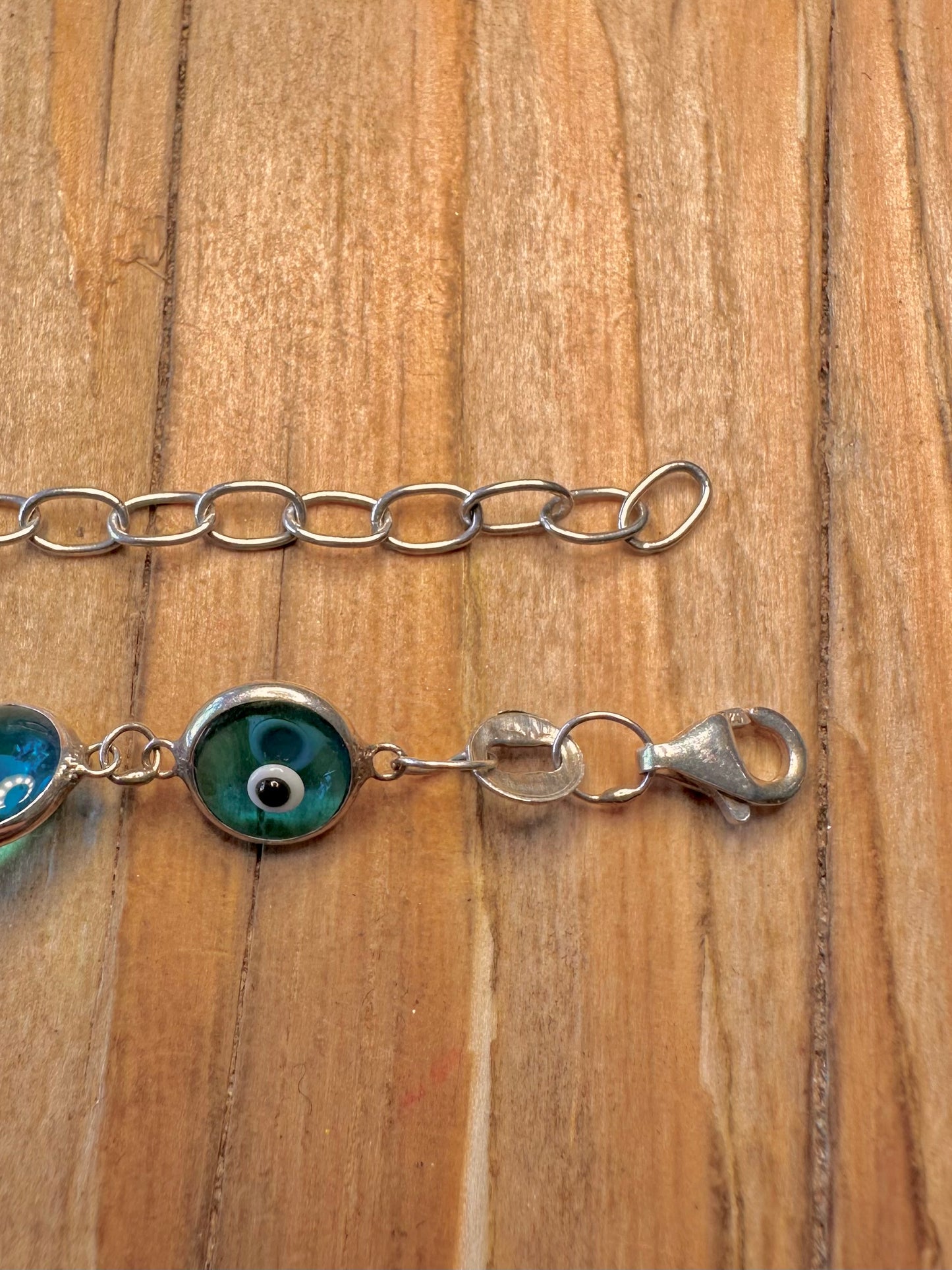 Vintage Evil Eye 925 Sterling Silver 7.2 to 9.5 Bracelet