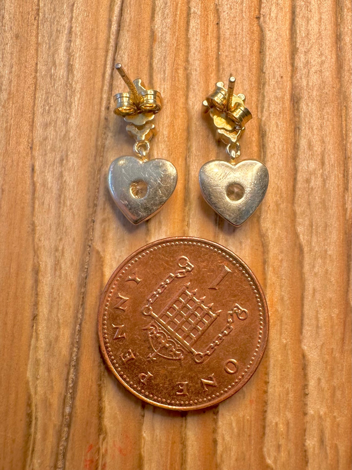 Modern Gold Heart Dangle CZ Stone 925 Sterling Silver Earrings