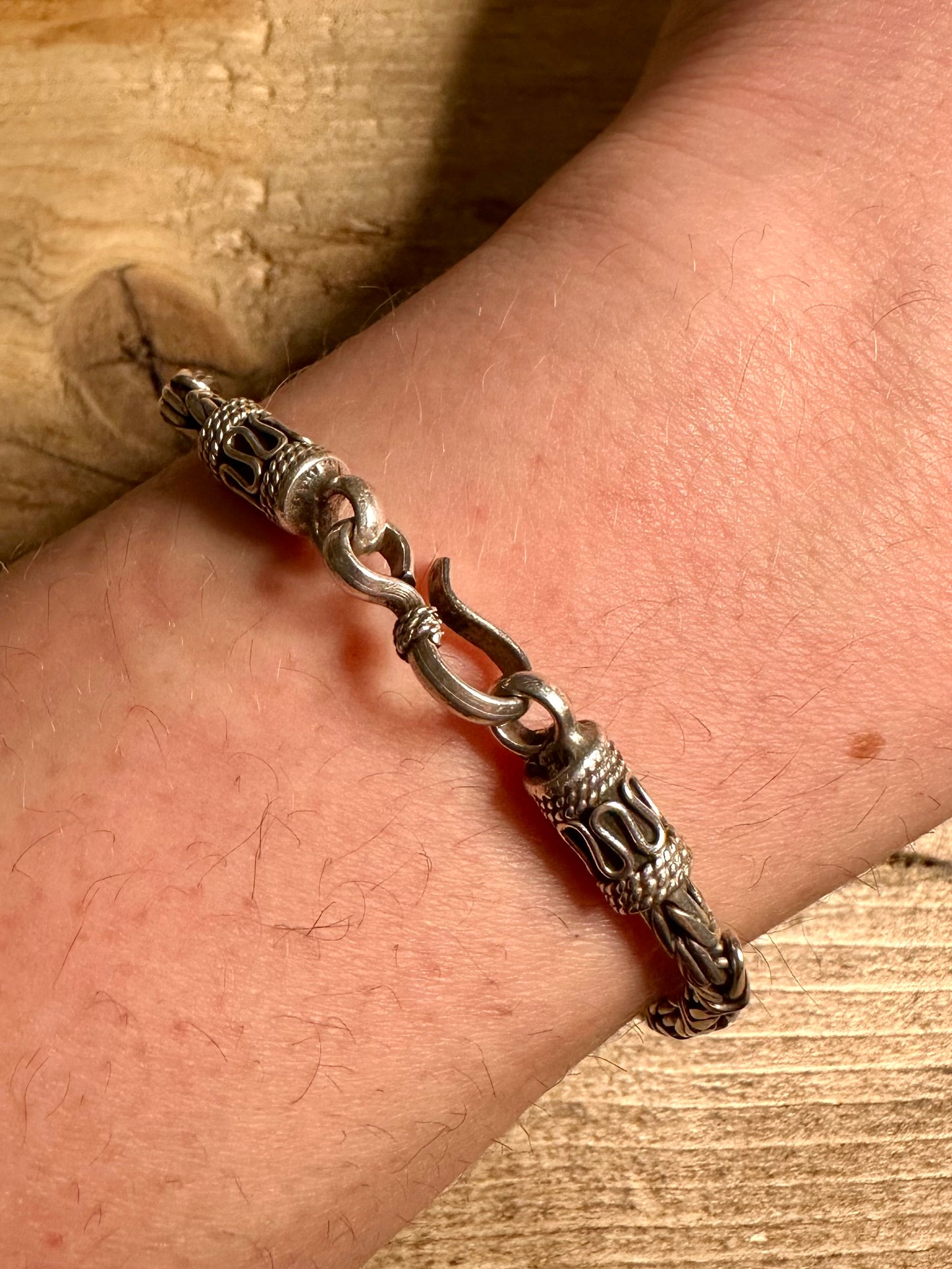 Vintage Byzantine Hook Clasp 925 Silver 7.2 inch Bracelet