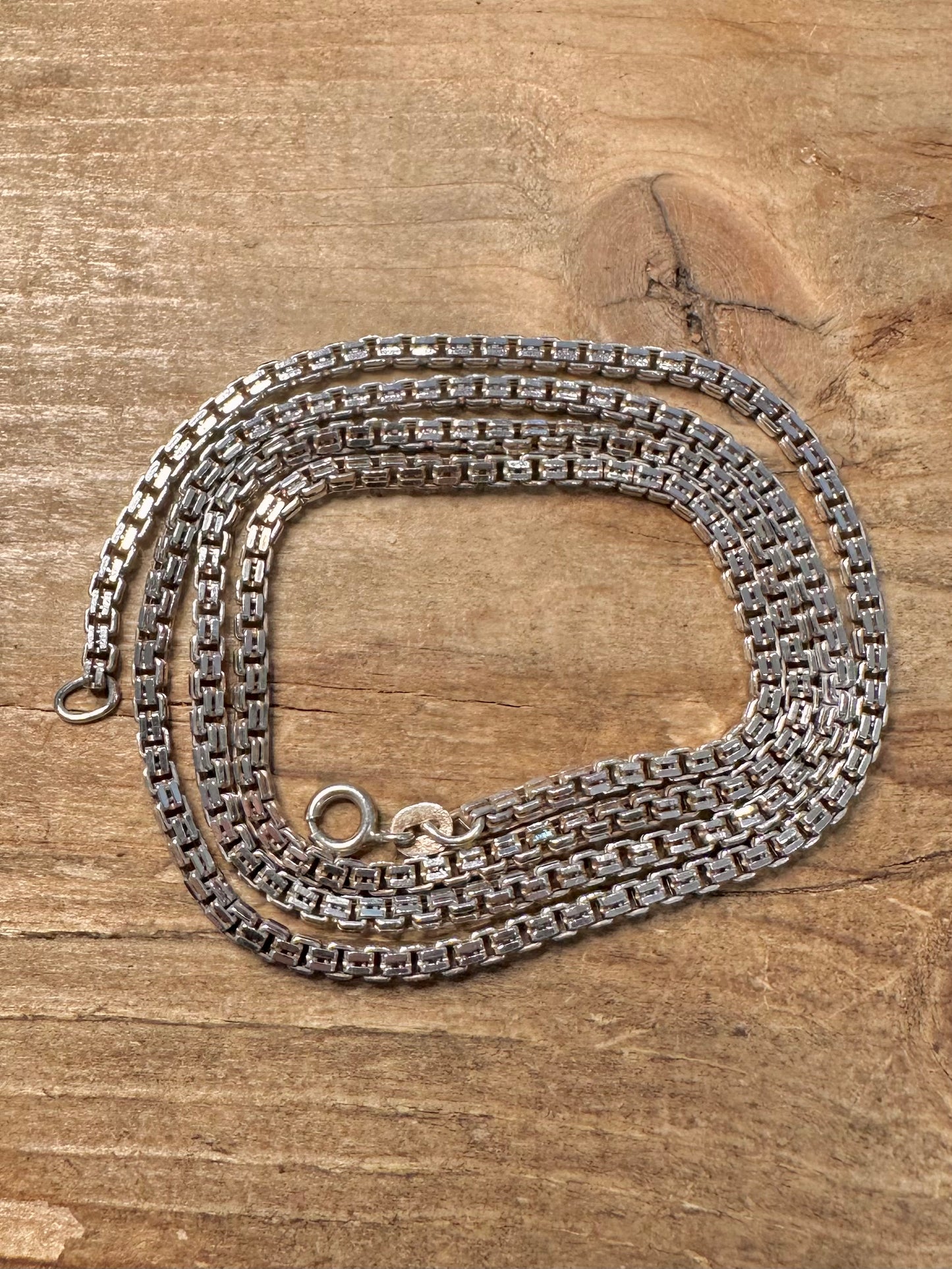 Vintage Unique Box Chain 925 Silver 23 inch Necklace