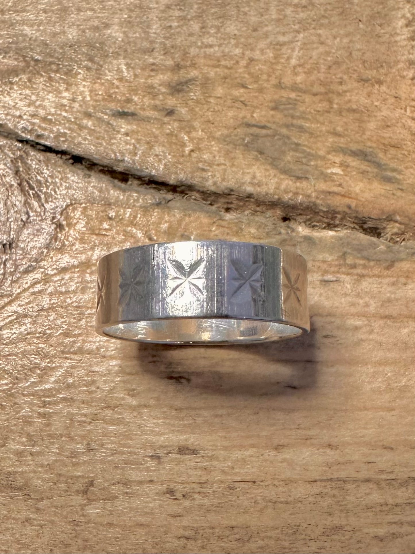 Vintage X Engraved Band 925 Silver Size L Ring