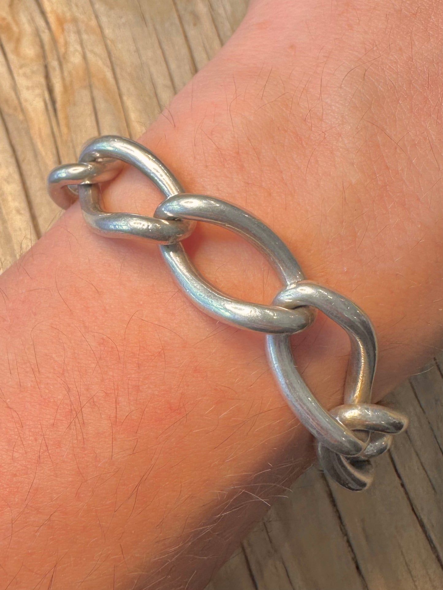 Vintage Chunky Long Link Curb Chain 925 Silver 7 inch Bracelet