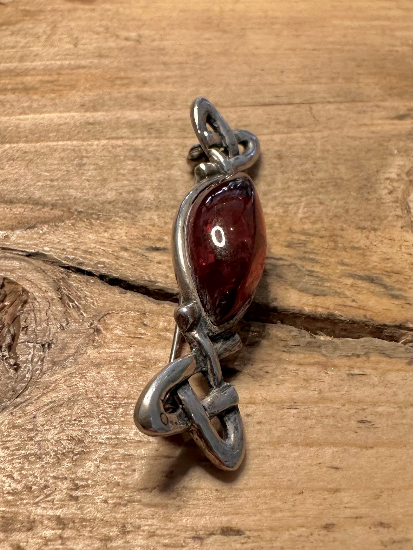 Vintage Celtic Amber 925 Silver Brooch