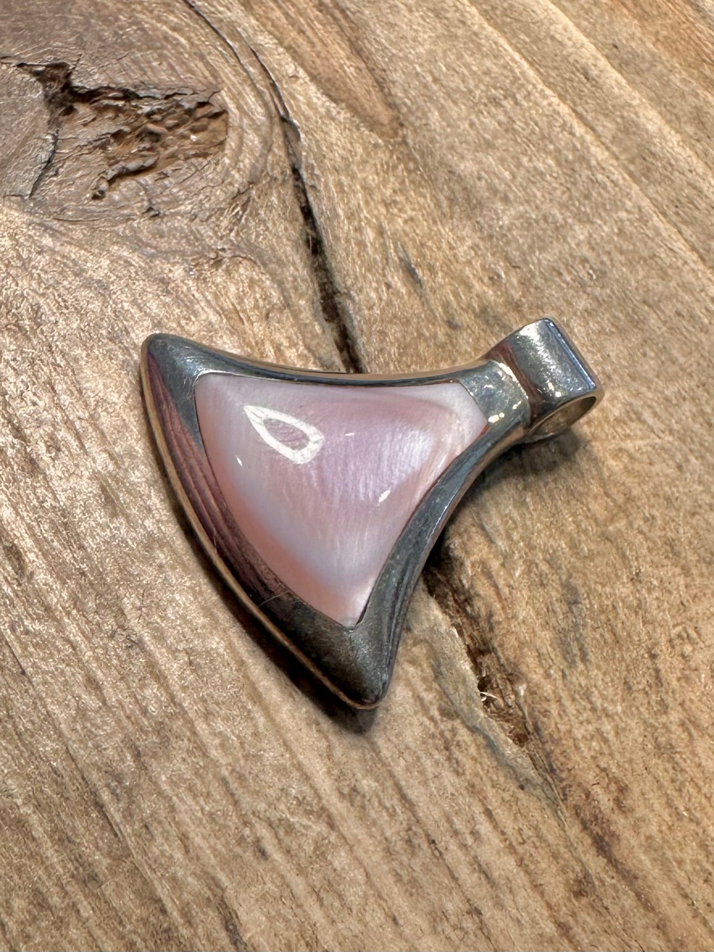 Vintage Pink Mother of Pearl Mayan Art 925 Silver Pendant