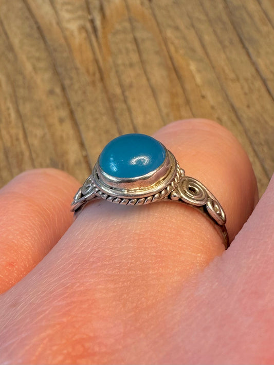Blue Stone Swirl 925 Sterling Silver Size S Ring