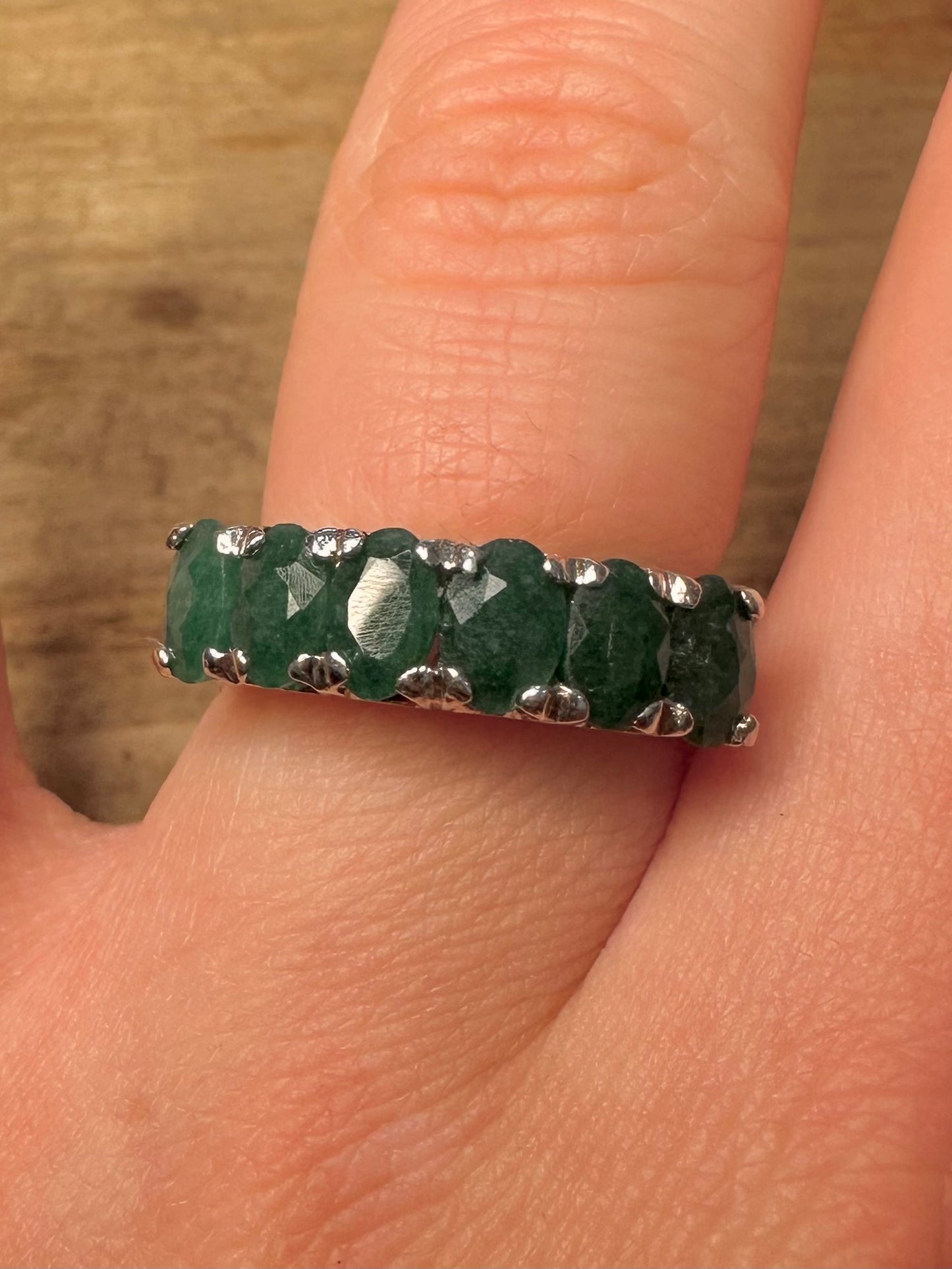 Vintage Large Green Band 925 Silver Size Q Ring