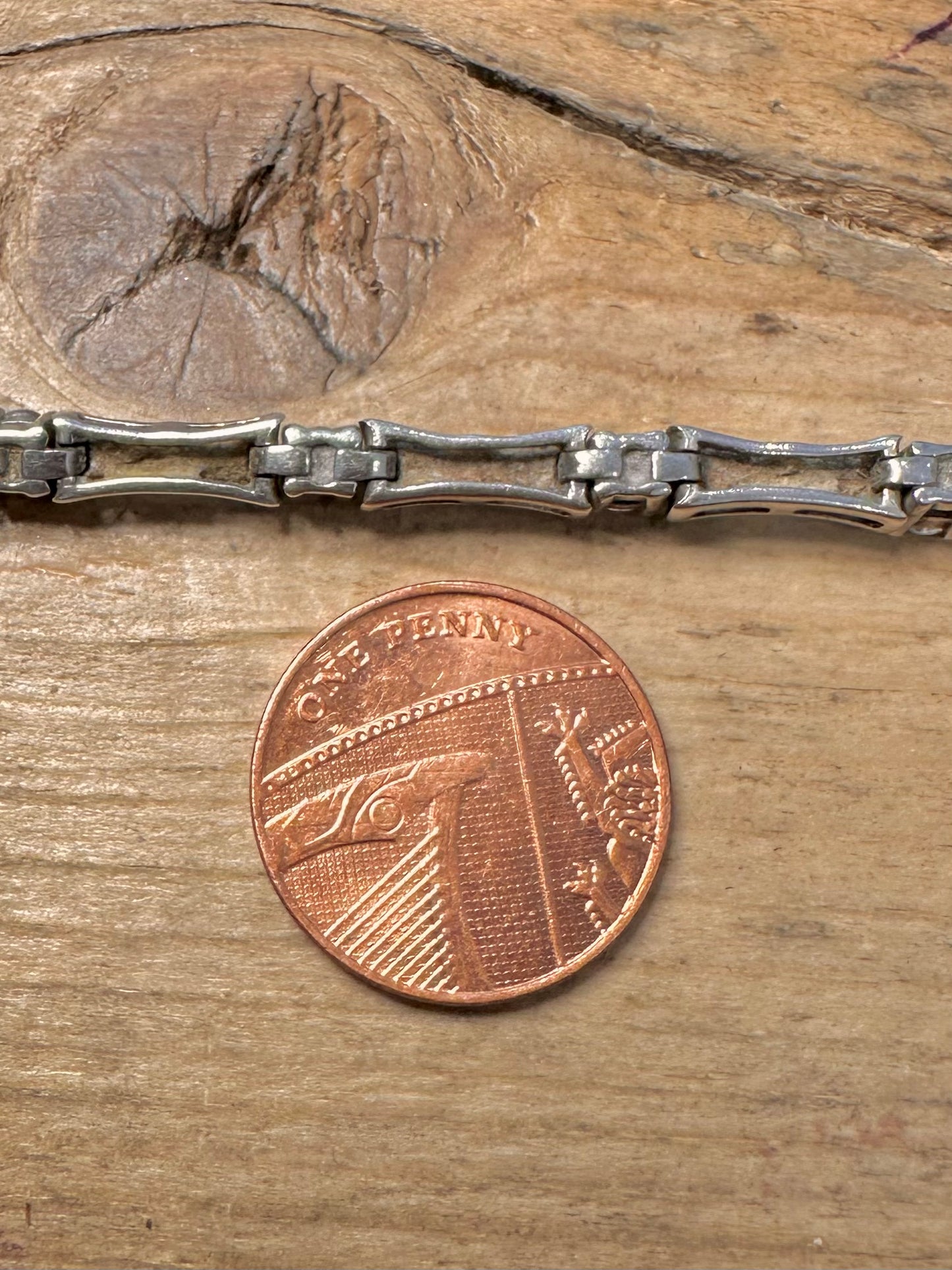 Modernist CZ Bar Link 925 Silver 7.4 inch Bracelet