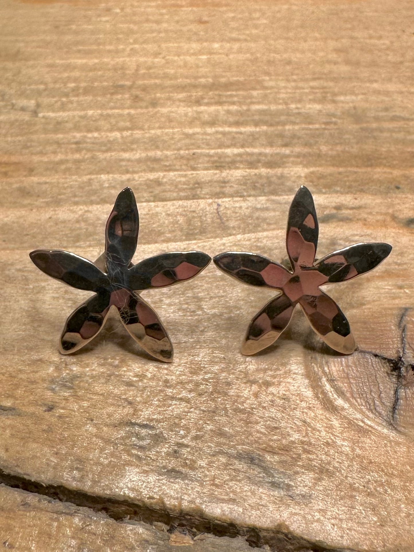 Abstract Hammered Flower 925 Silver Earrings