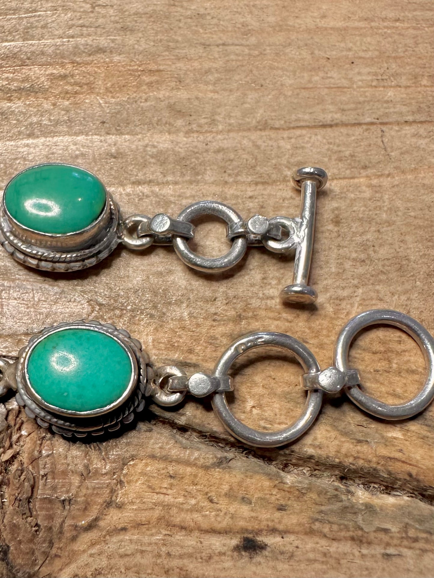 Vintage Turquoise Tribal T Bar Clasp 925 Silver 7 to 7.5 inch Bracelet
