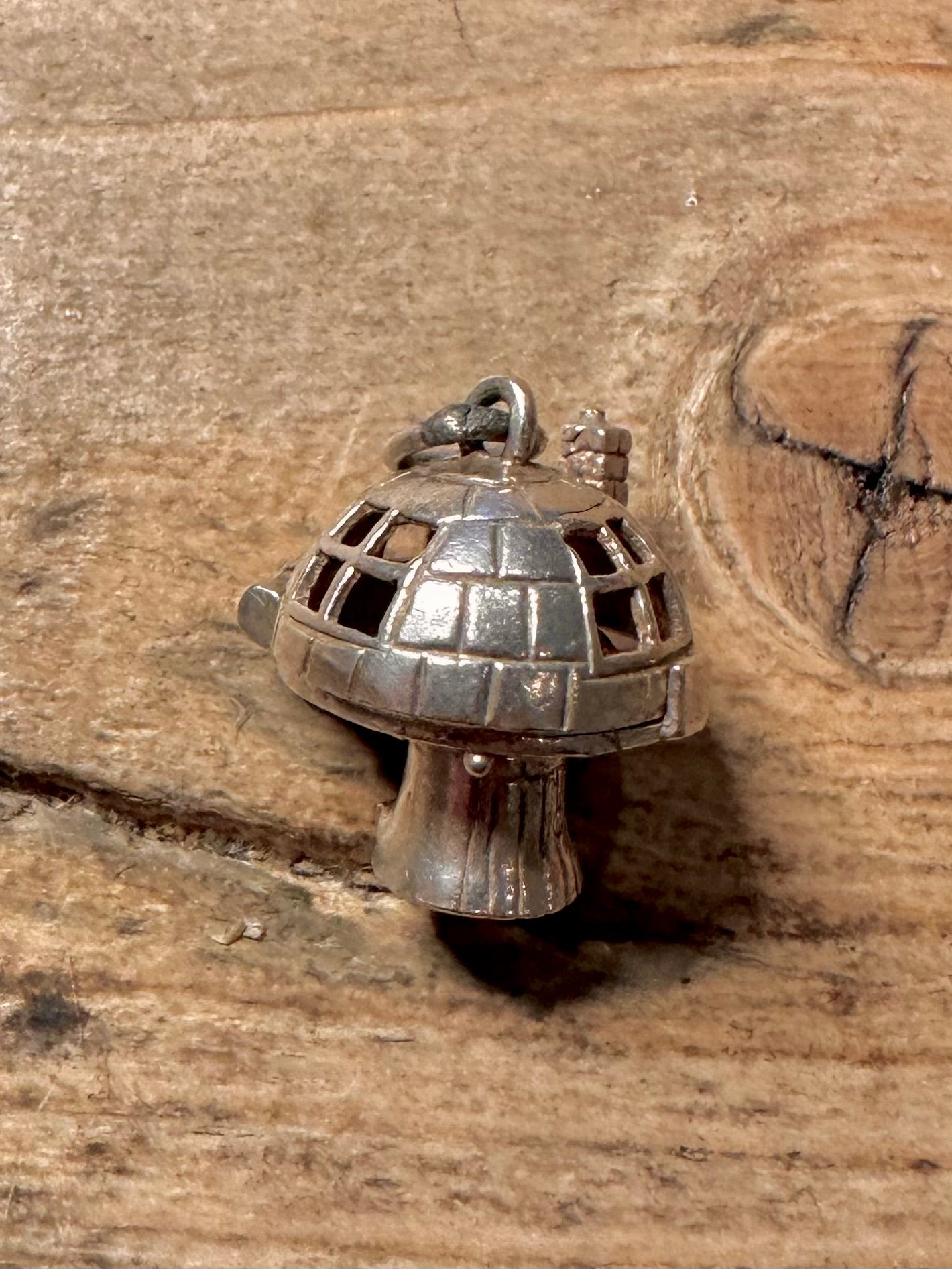 Vintage Articulated Mushroom House 925 Silver Charm Pendant