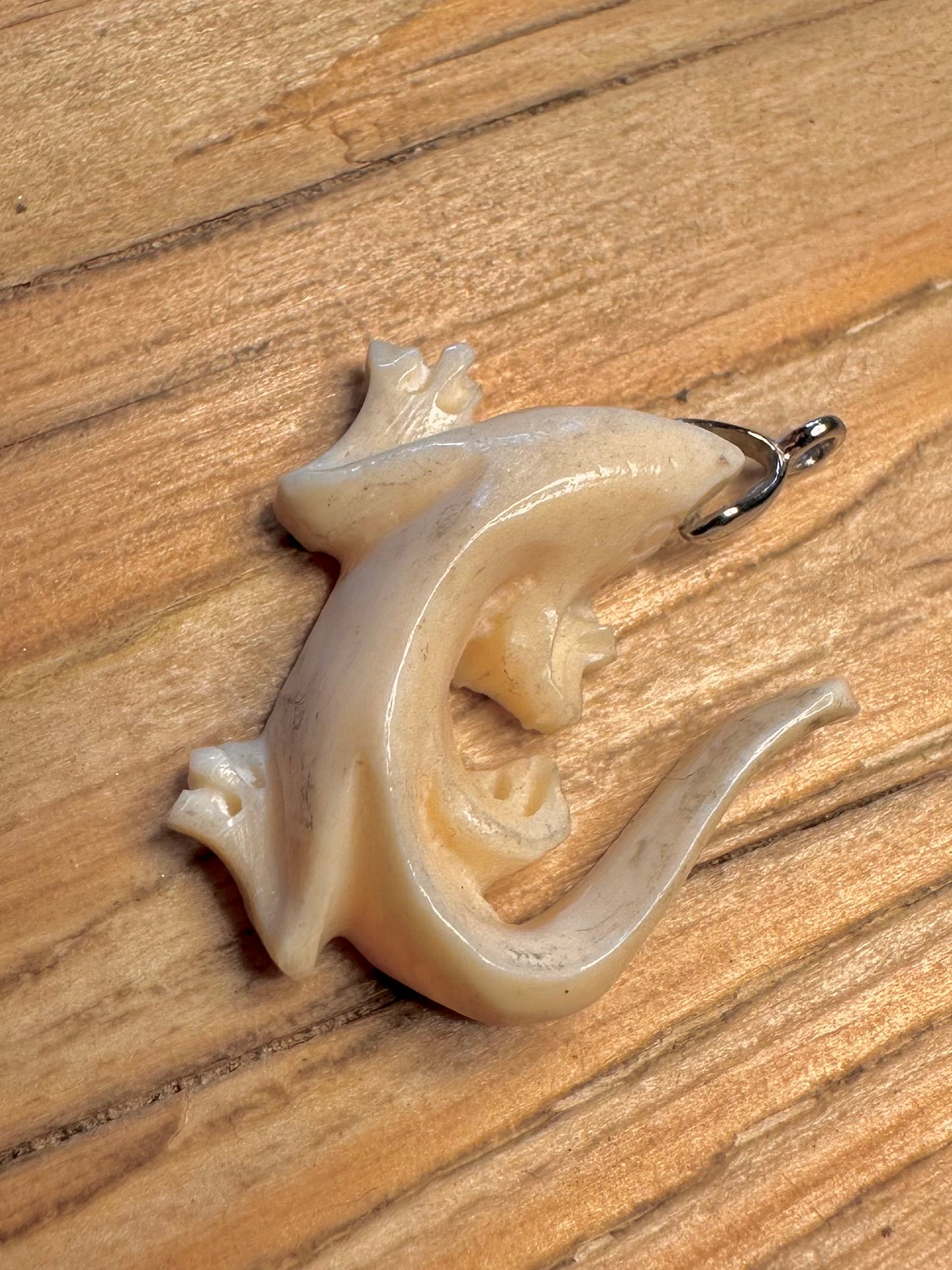 Vintage Bone Salamander 925 Sterling Silver Pendant