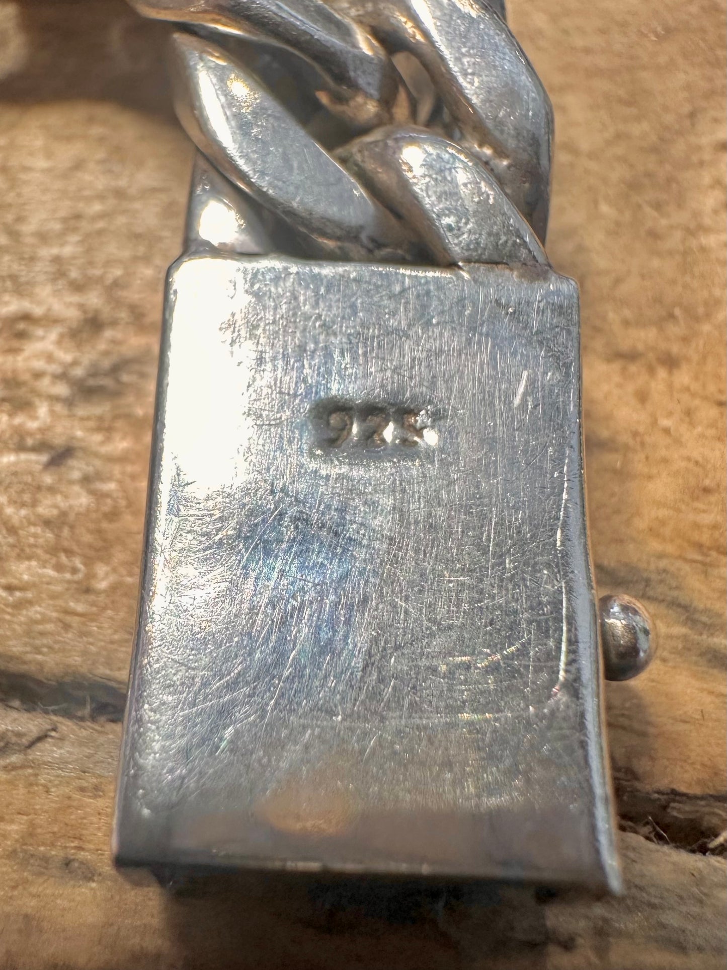Vintage Chunky Curb Chain Box Clasp 925 Silver 8.5 inch Bracelet