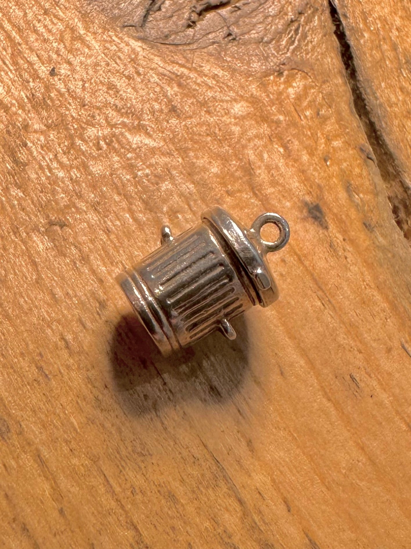 Vintage Bin with Cat Inside 925 Silver Charm Pendant