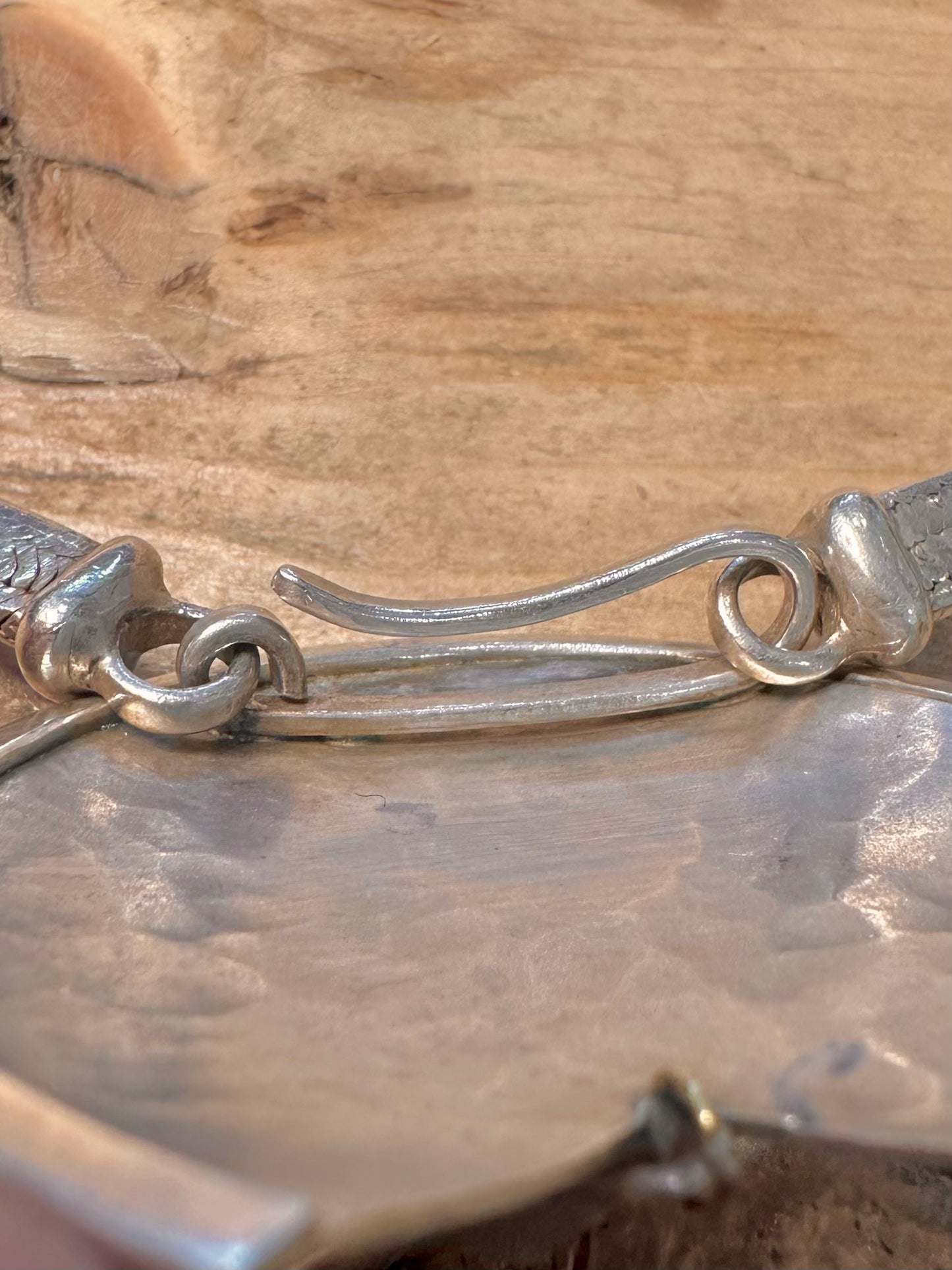 Abstract Chunky Snake Flat Chain Hook Clasp Hammered Circle 925 Silver 15 inch Necklace