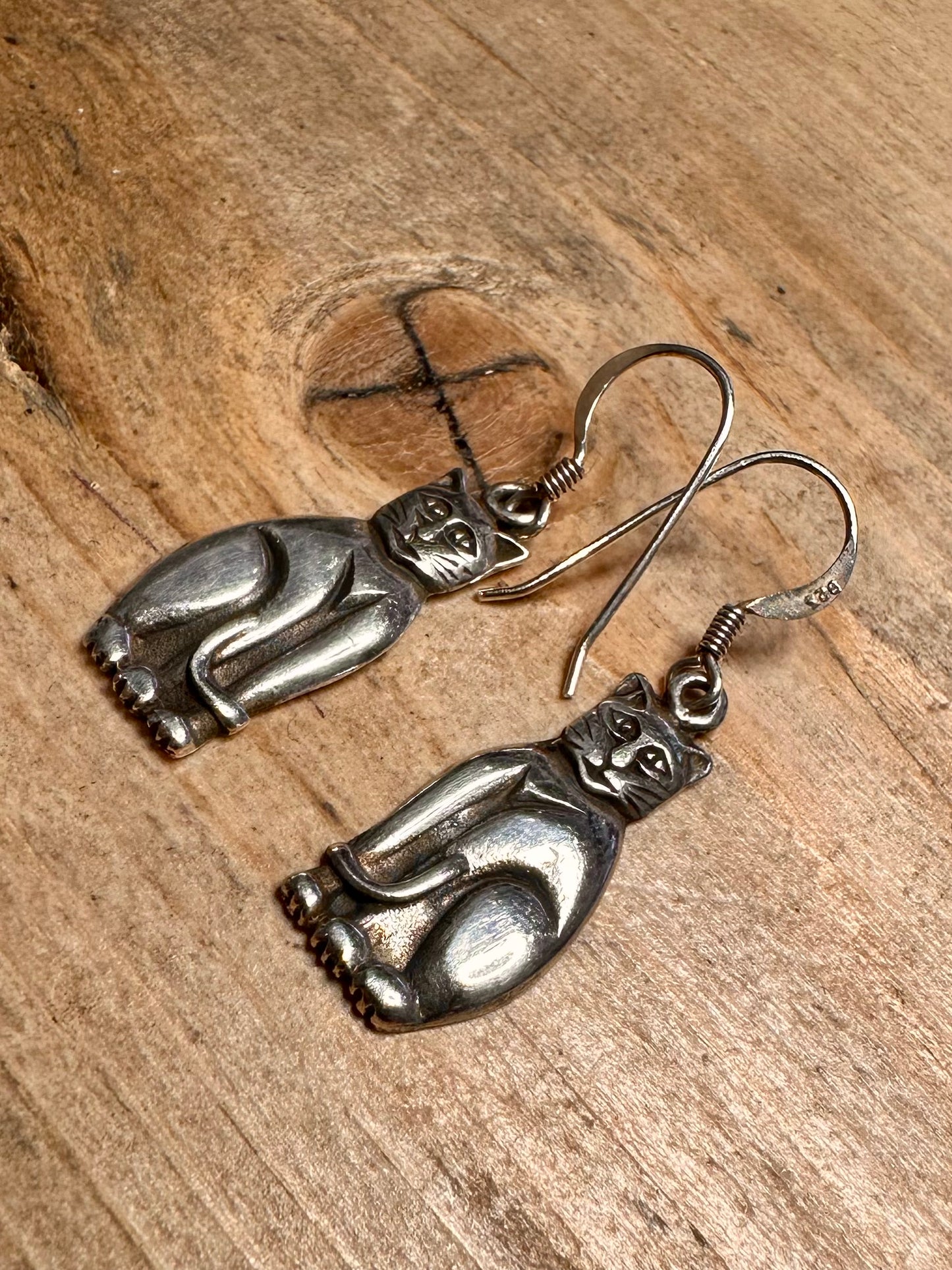 Vintage Cat 925 Silver Earrings