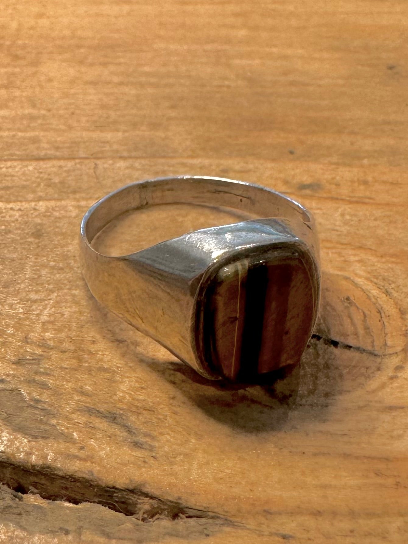 Vintage Tigers Eye Signet 925 Silver Size V Ring