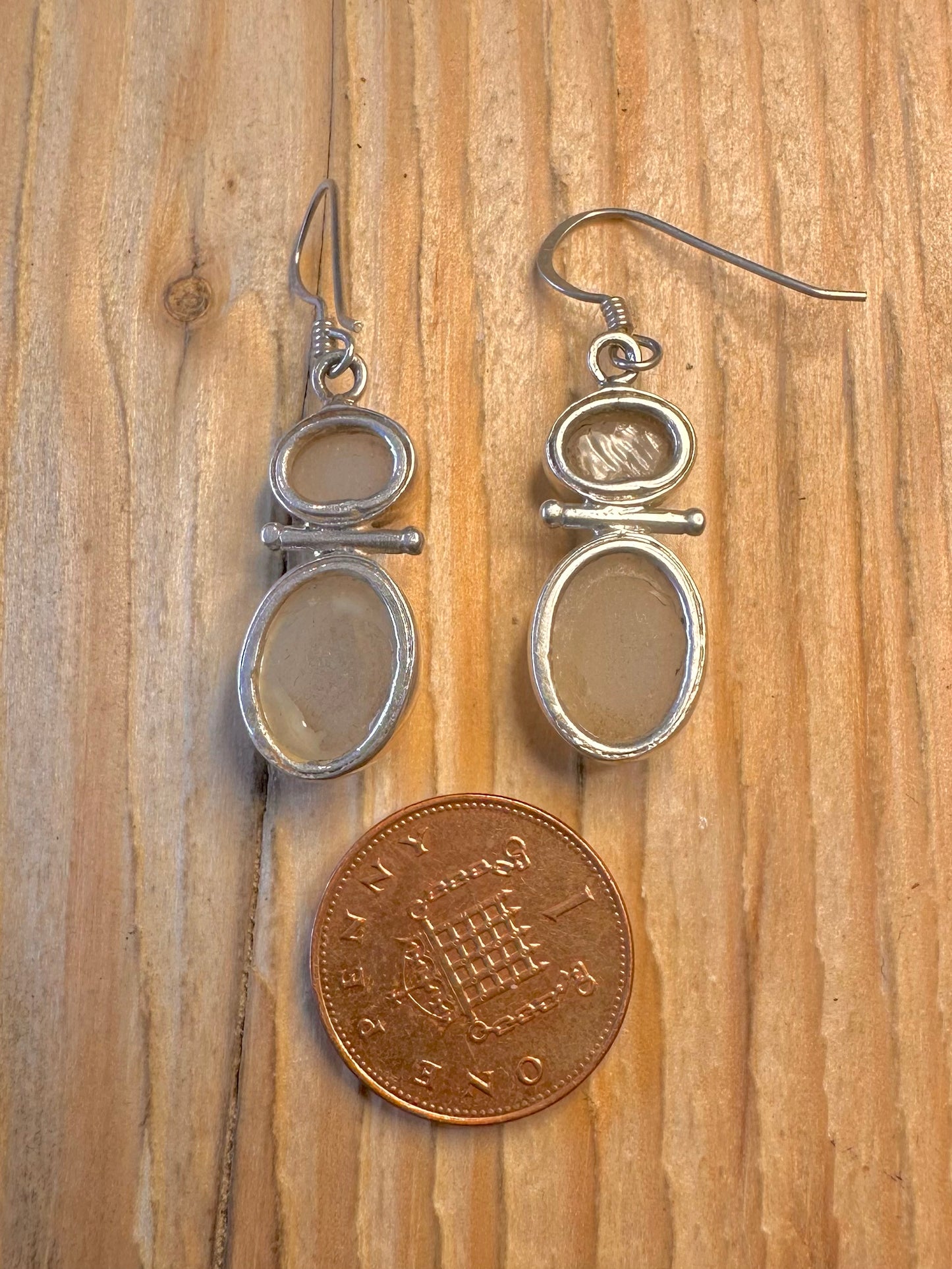 Vintage Chalcedony White 925 Sterling Silver Earrings