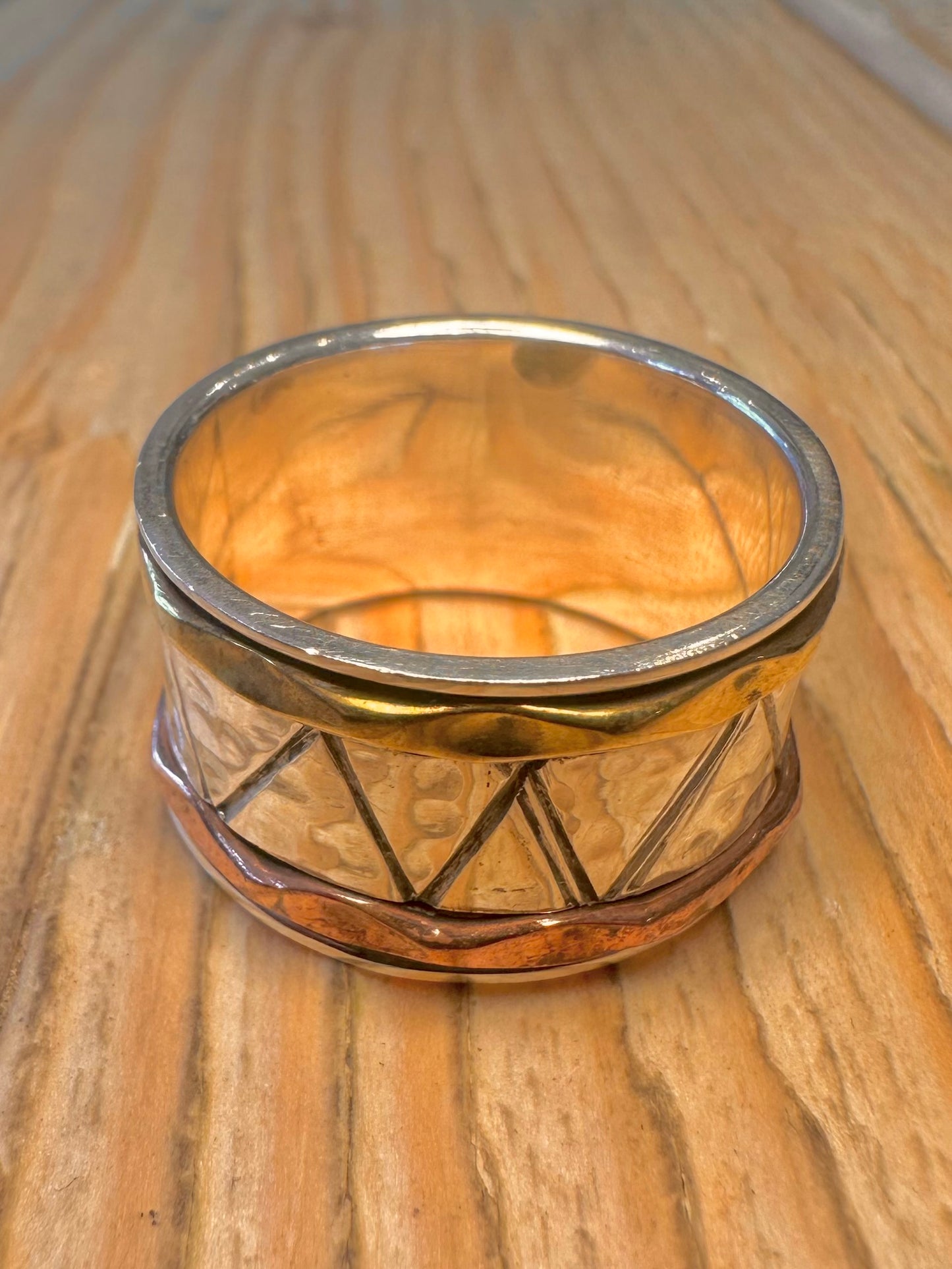 Vintage Copper and Brass Spinner 925 Sterling Silver Ring
