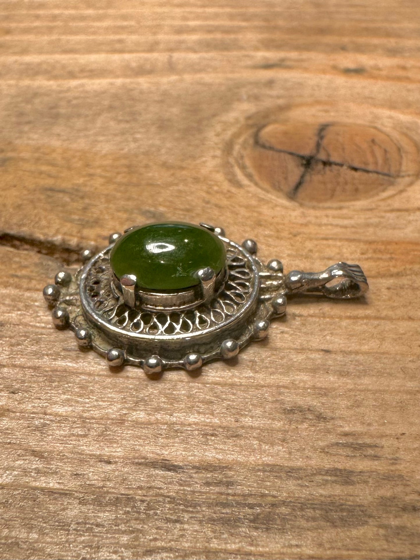 Vintage Jade Ornate 925 Silver Pendant