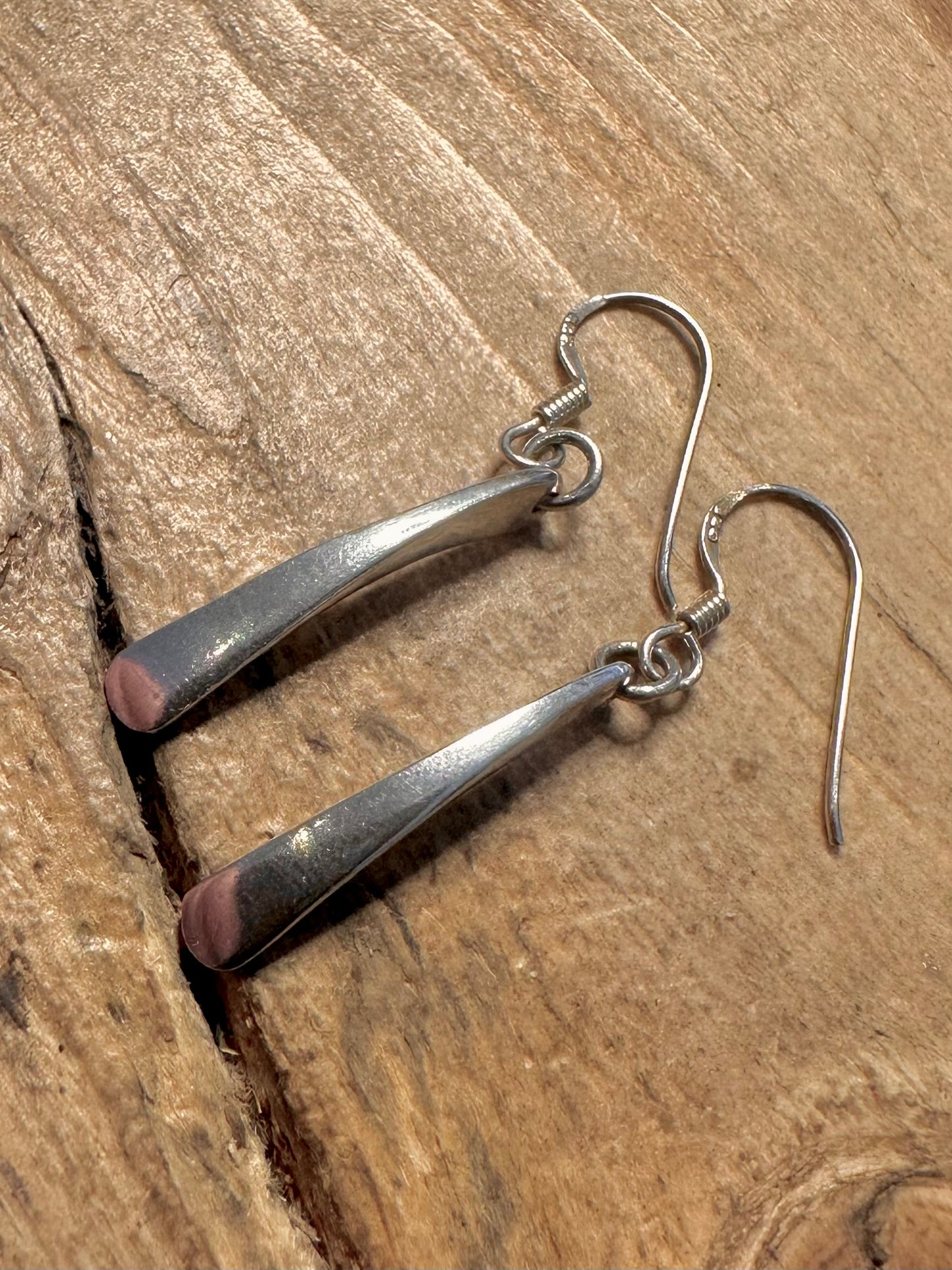Modernist Curved Dangle 925 Silver Earrings