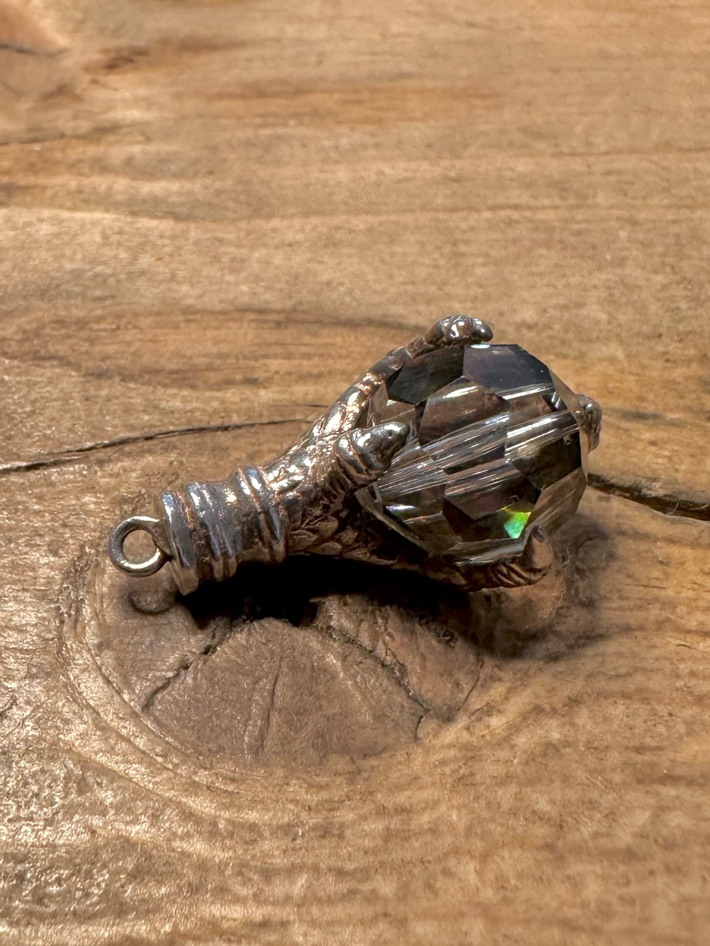 Vintage Large Claw Crystal Ball 925 Silver Charm Pendant