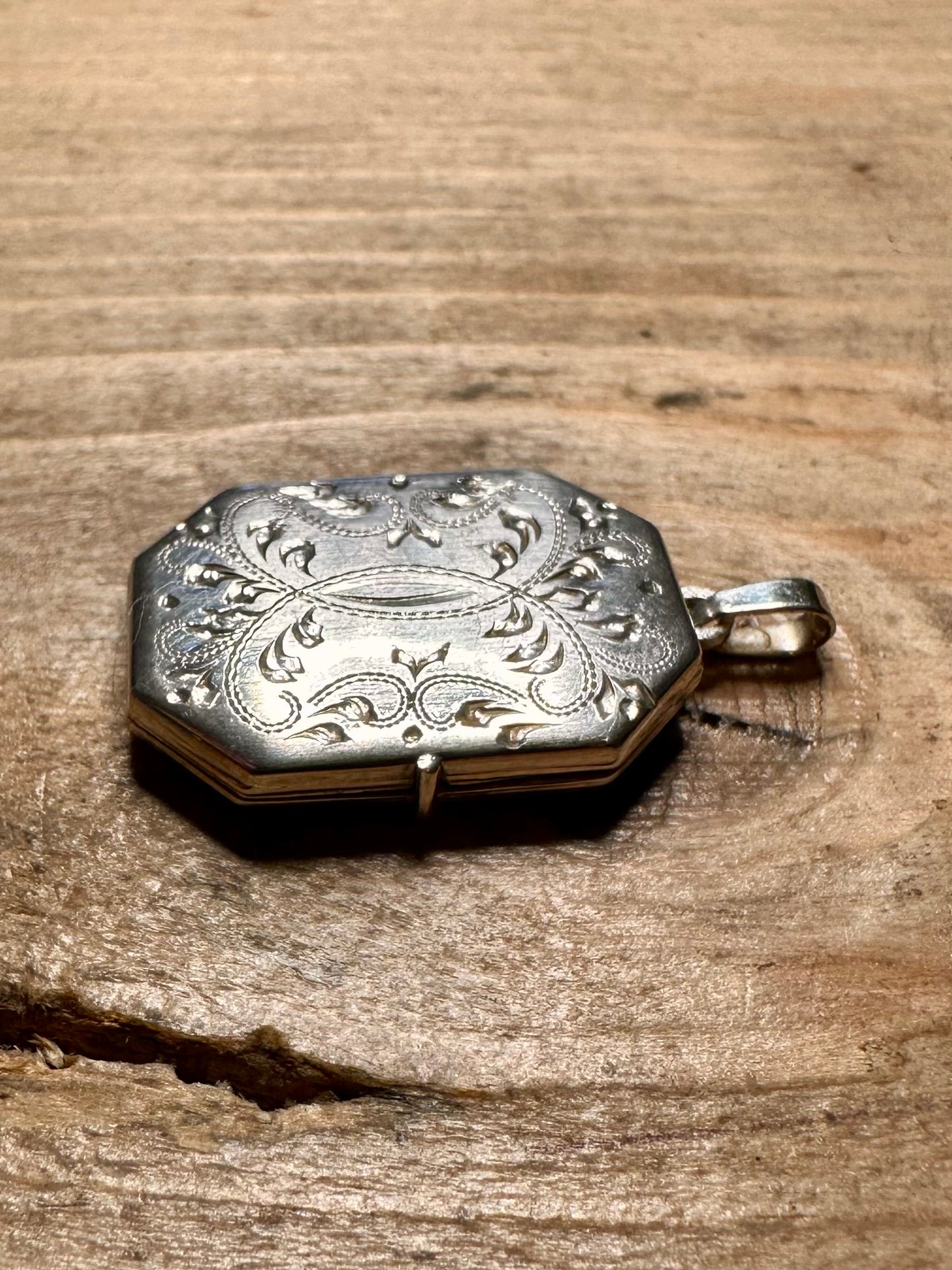 Vintage Rectangle Engraved Locket 925 Silver Pendant