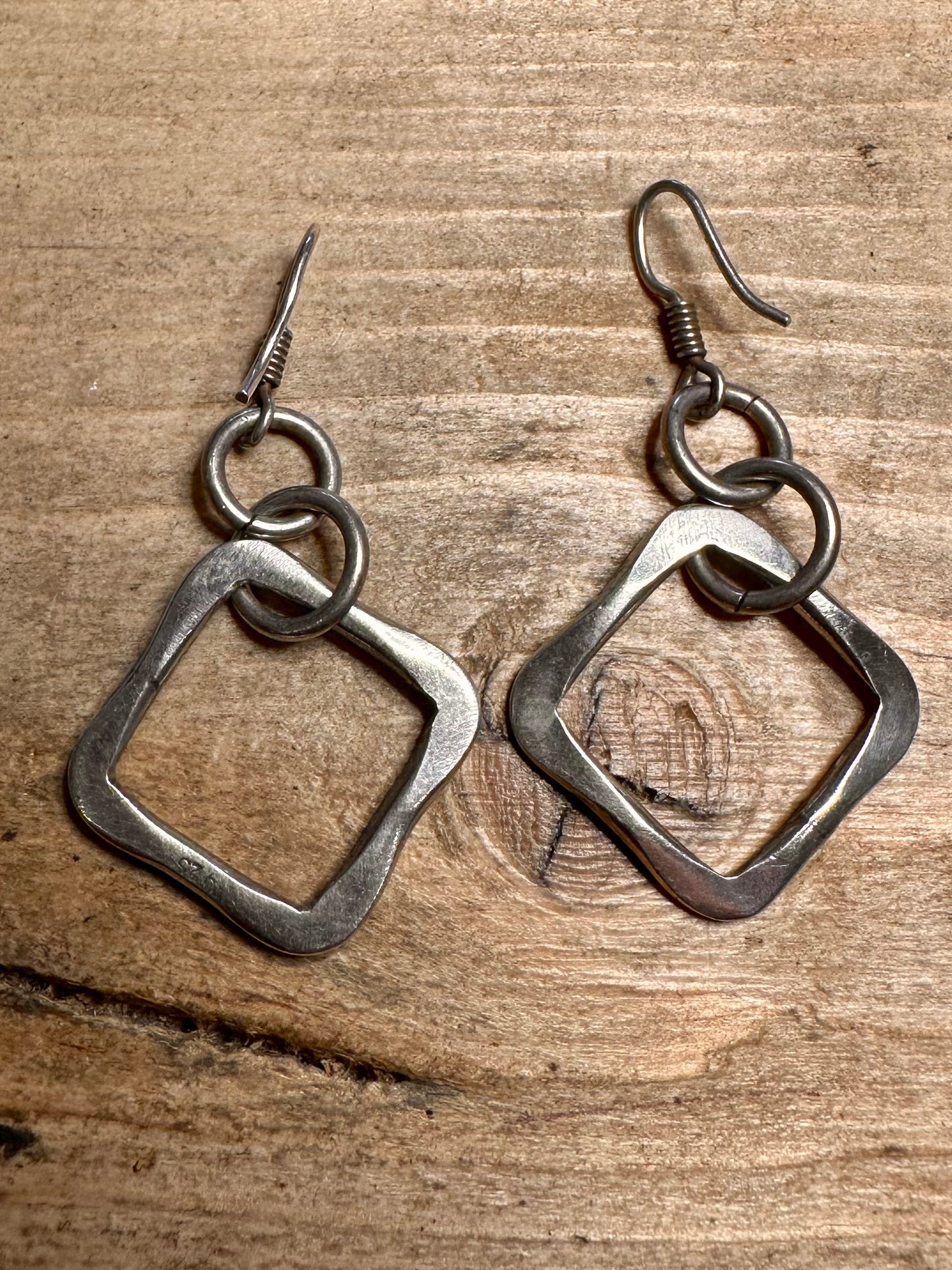 Abstract Square Dangle 925 Silver Earrings
