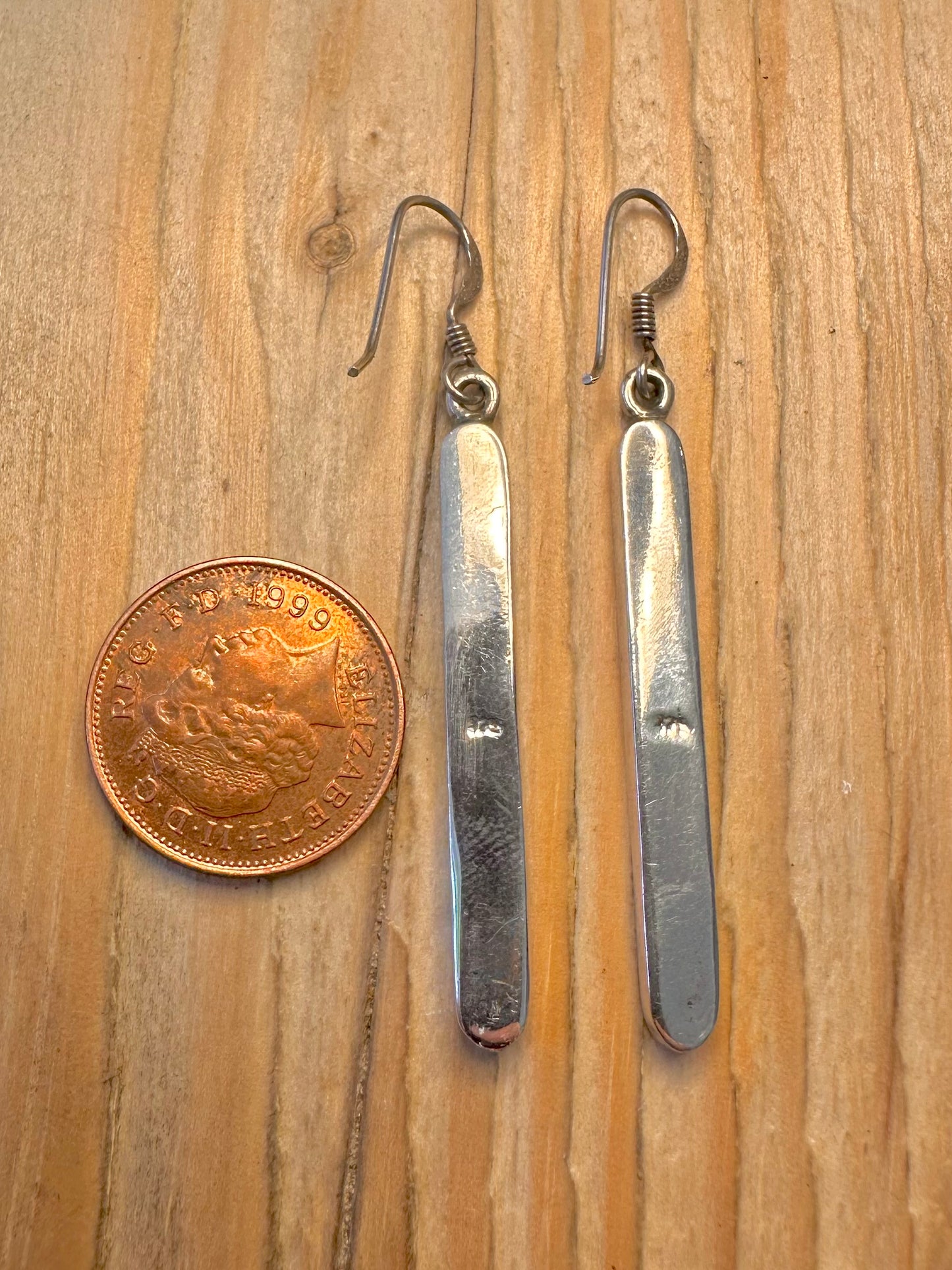 Abstract Turquoise Inlay Bar Dangle 925 Sterling Silver Earrings