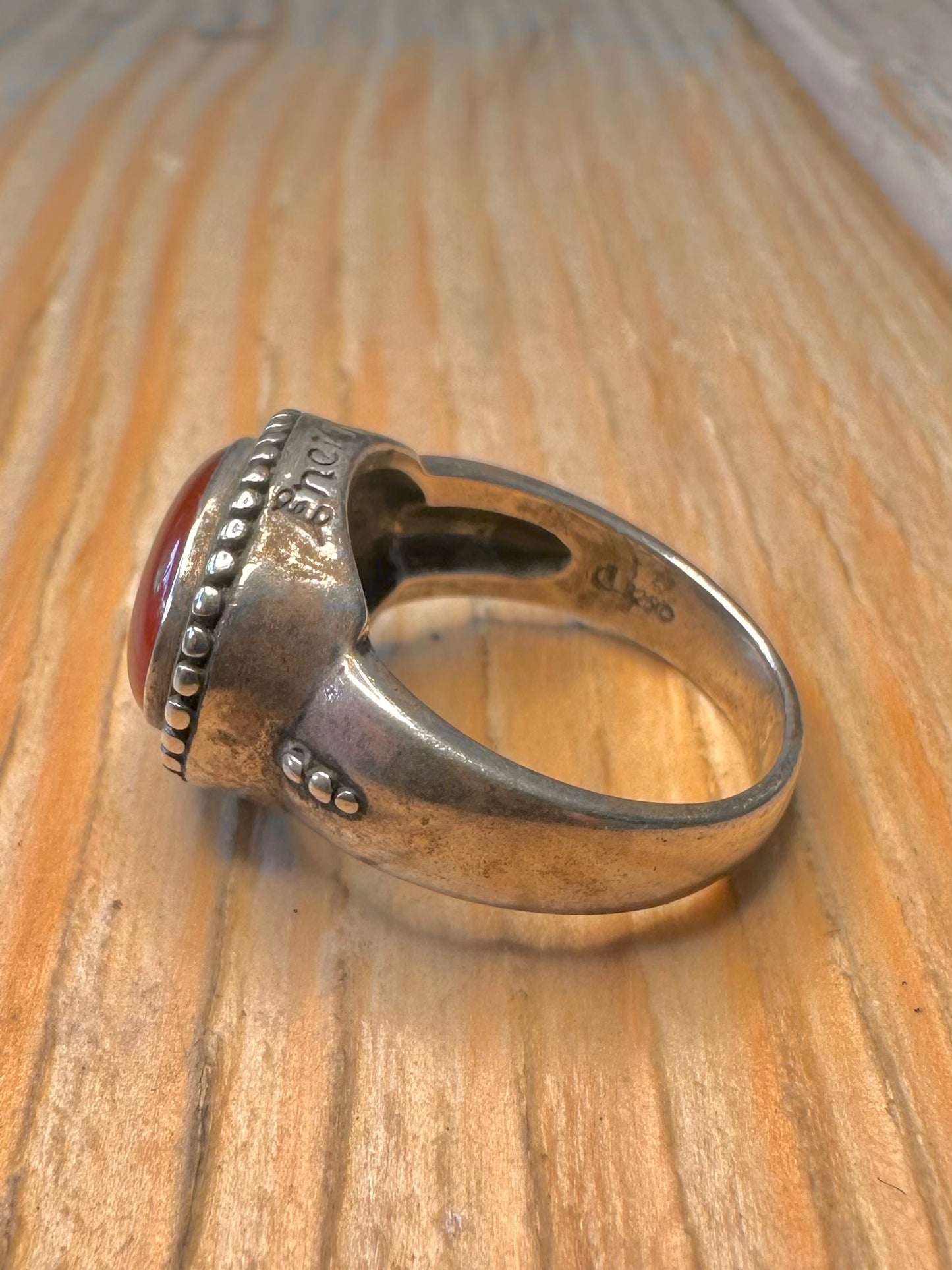 Vintage Carnelian Engraved Energy 925 Silver Size Q Ring