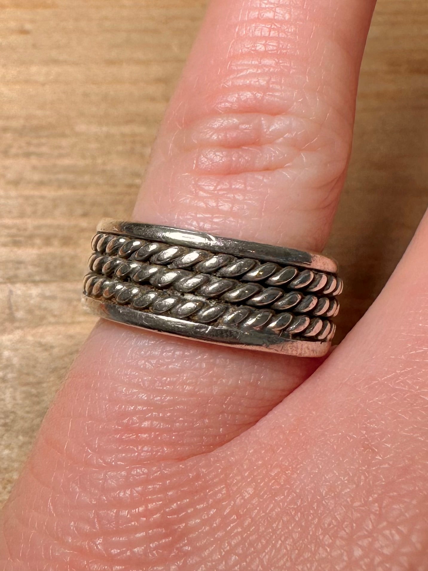 Vintage Heavy Tribal Band 925 Silver Size O1/2 Ring