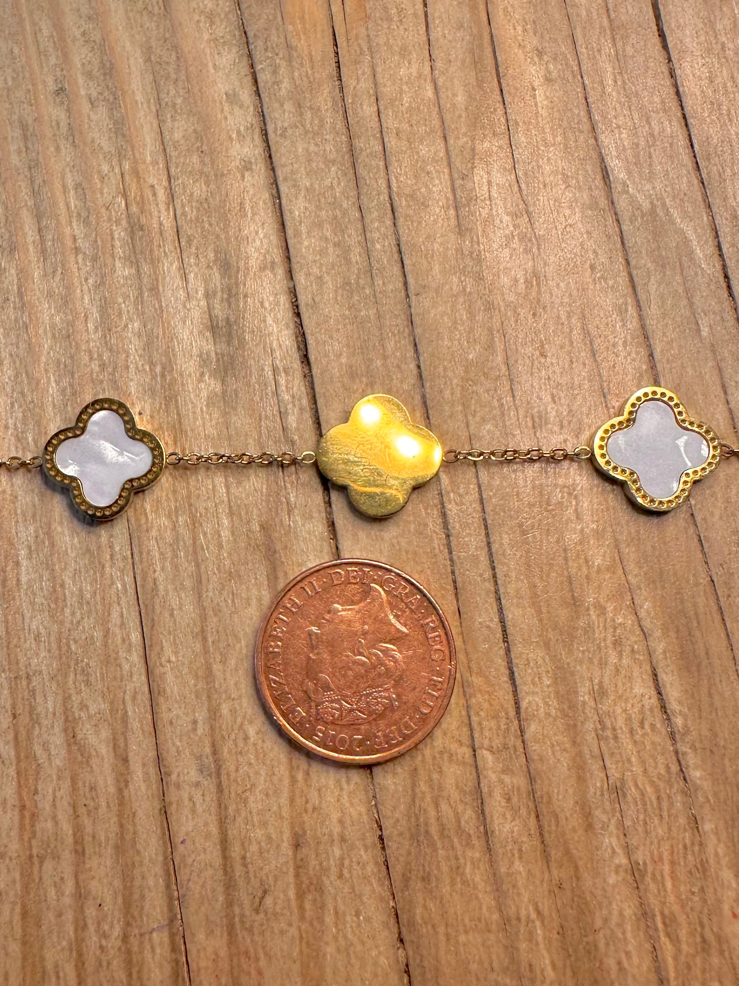 Vintage Van Cleef Style Mother of Pearl 18K Gold Plate 6.5 or 9 inch Costume Bracelet