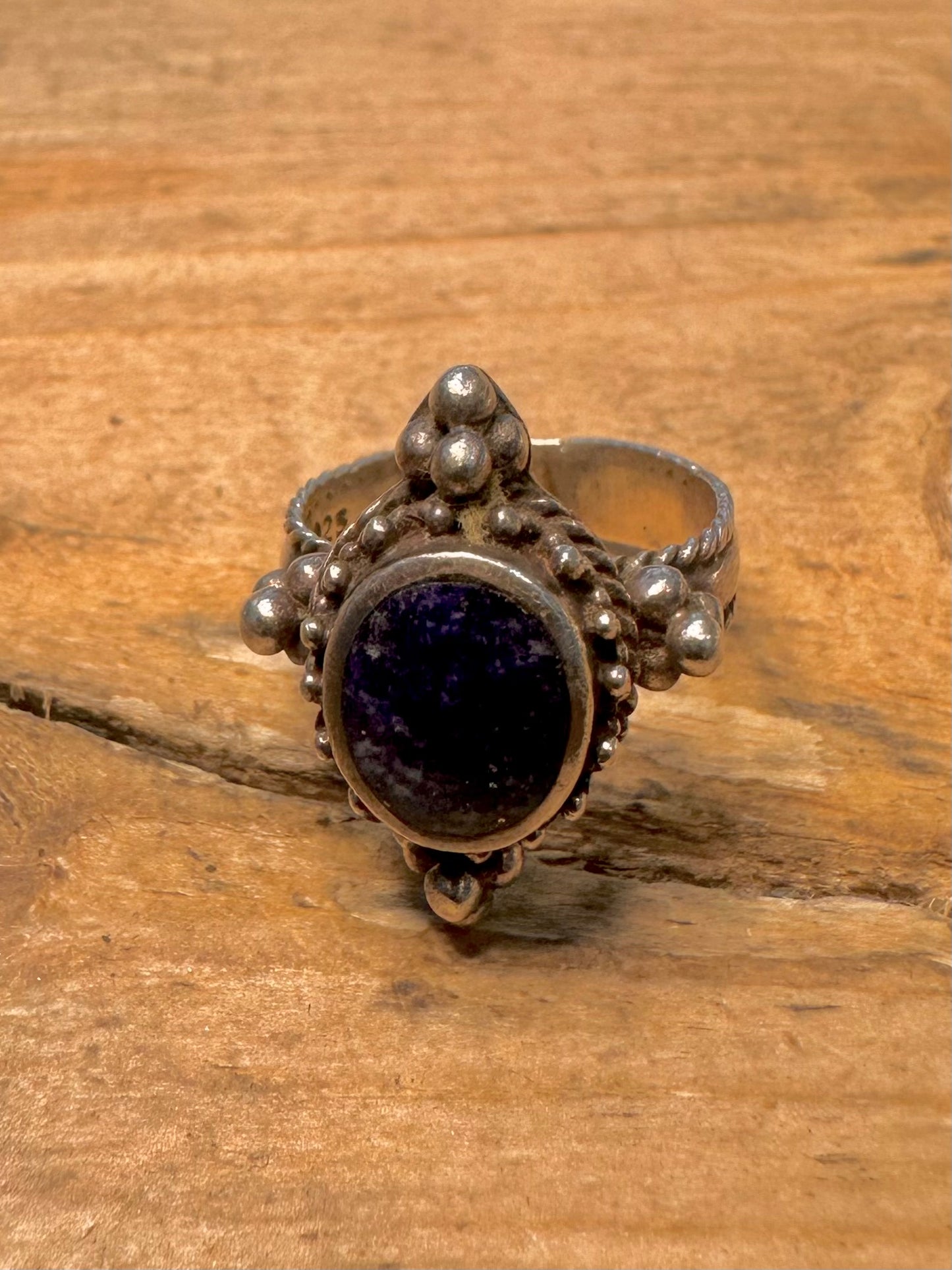 Vintage Lapis Boho Tribal 925 Silver Size J Ring