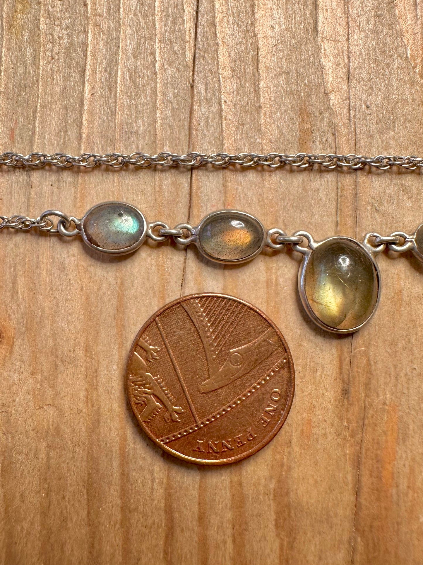 Vintage Labradorite Rope Chain 925 Sterling Silver 17 inch Necklace