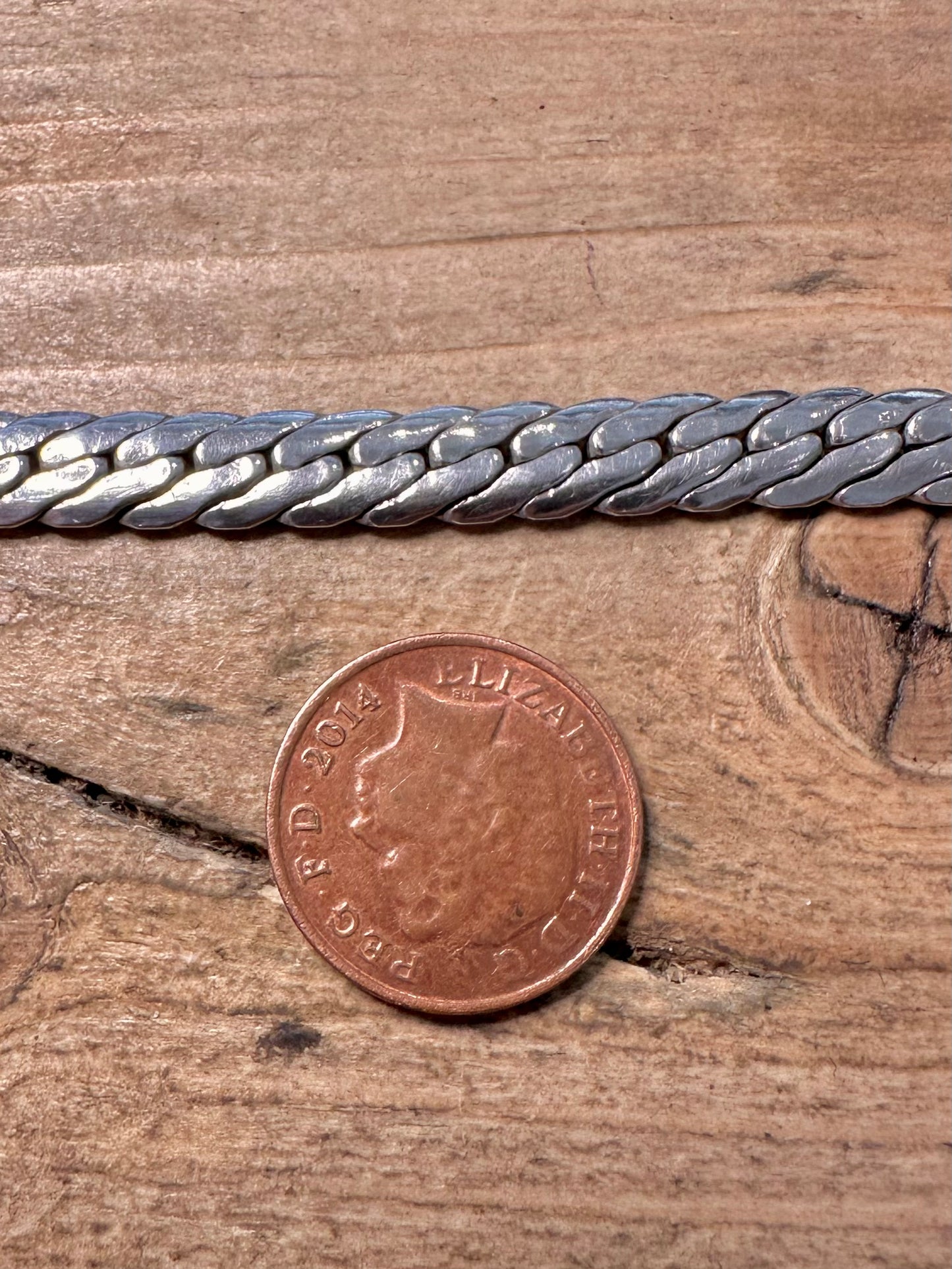 Vintage 1990 Flat Close Link Curb Chain 925 Silver 7.5 inch Bracelet