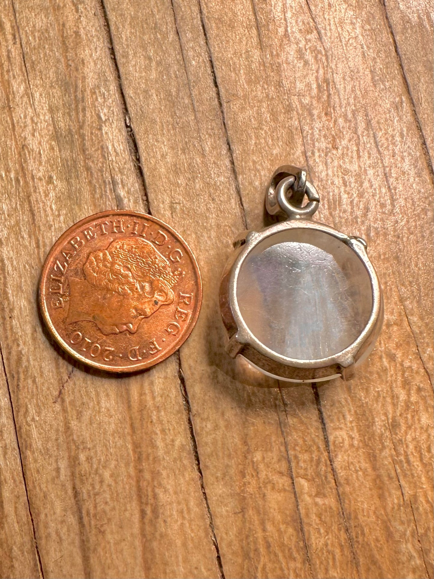 Vintage Moonstone Circle 925 Sterling Silver Pendant