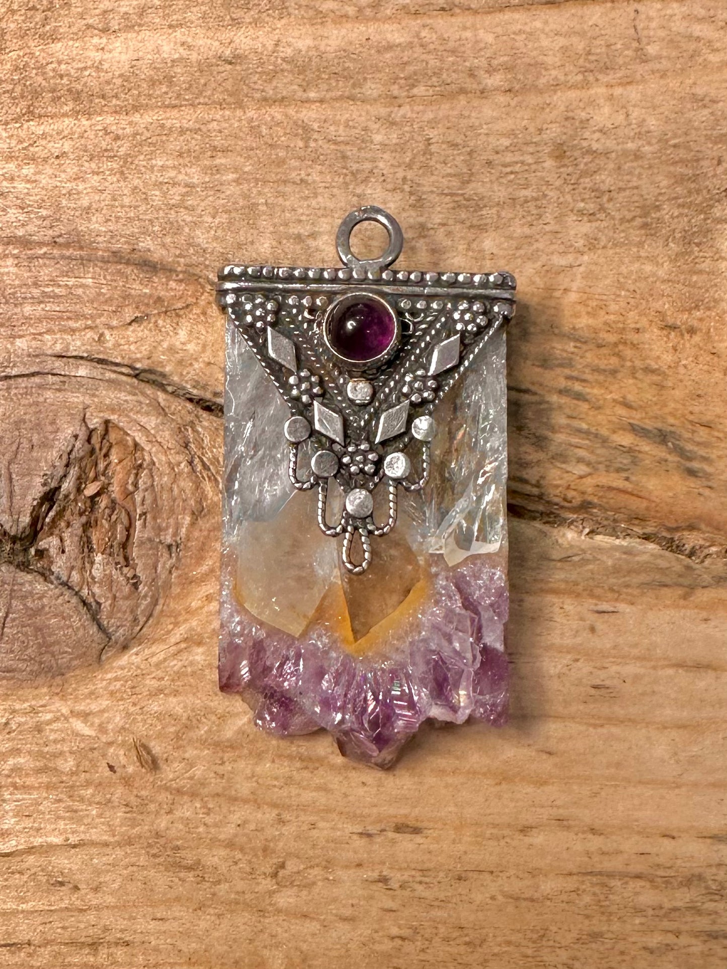 Vintage Natural Amethyst 925 Silver Pendant