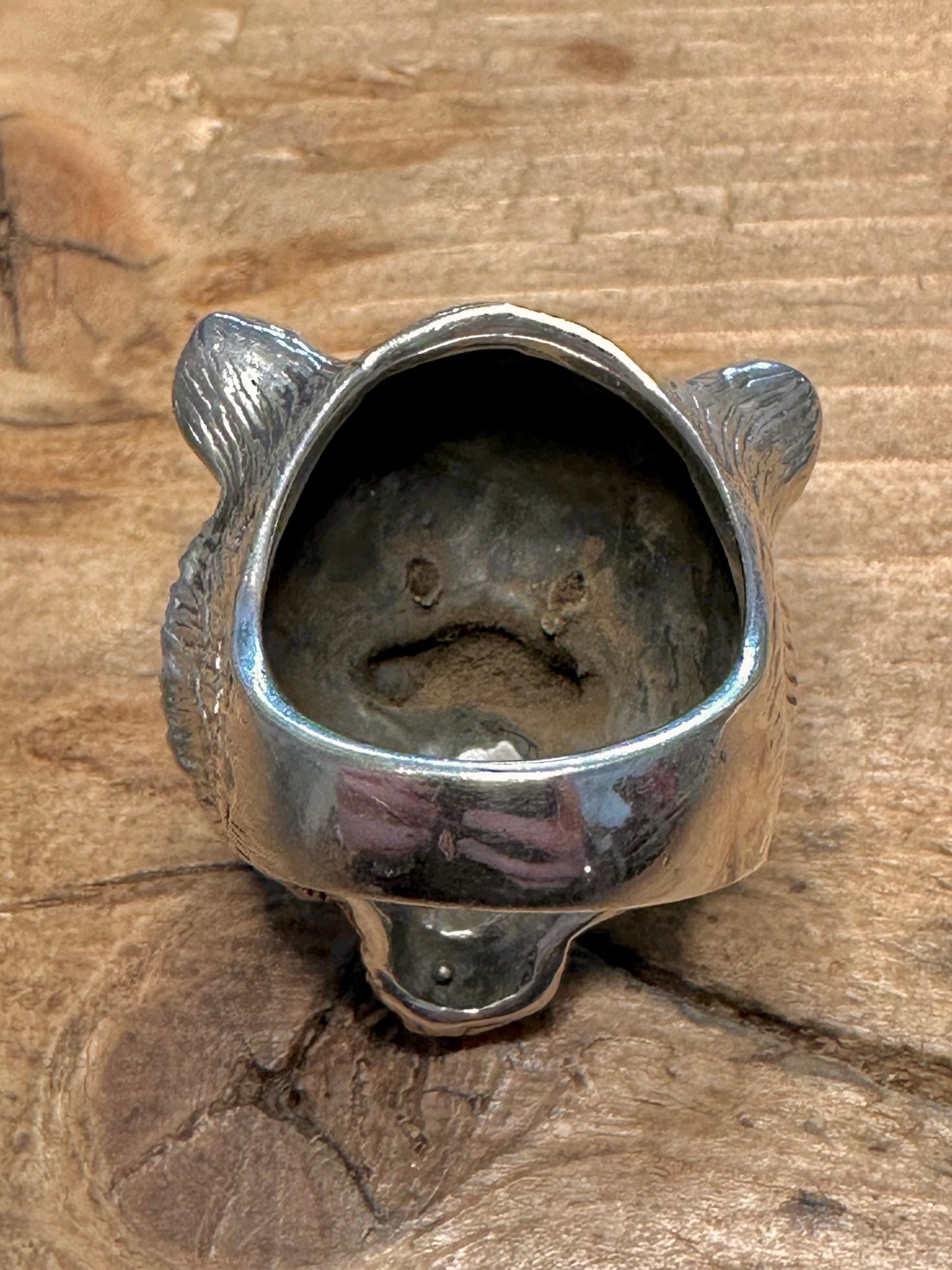 Large Tigers Head Black Stone Eyes 925 Silver Size W Ring