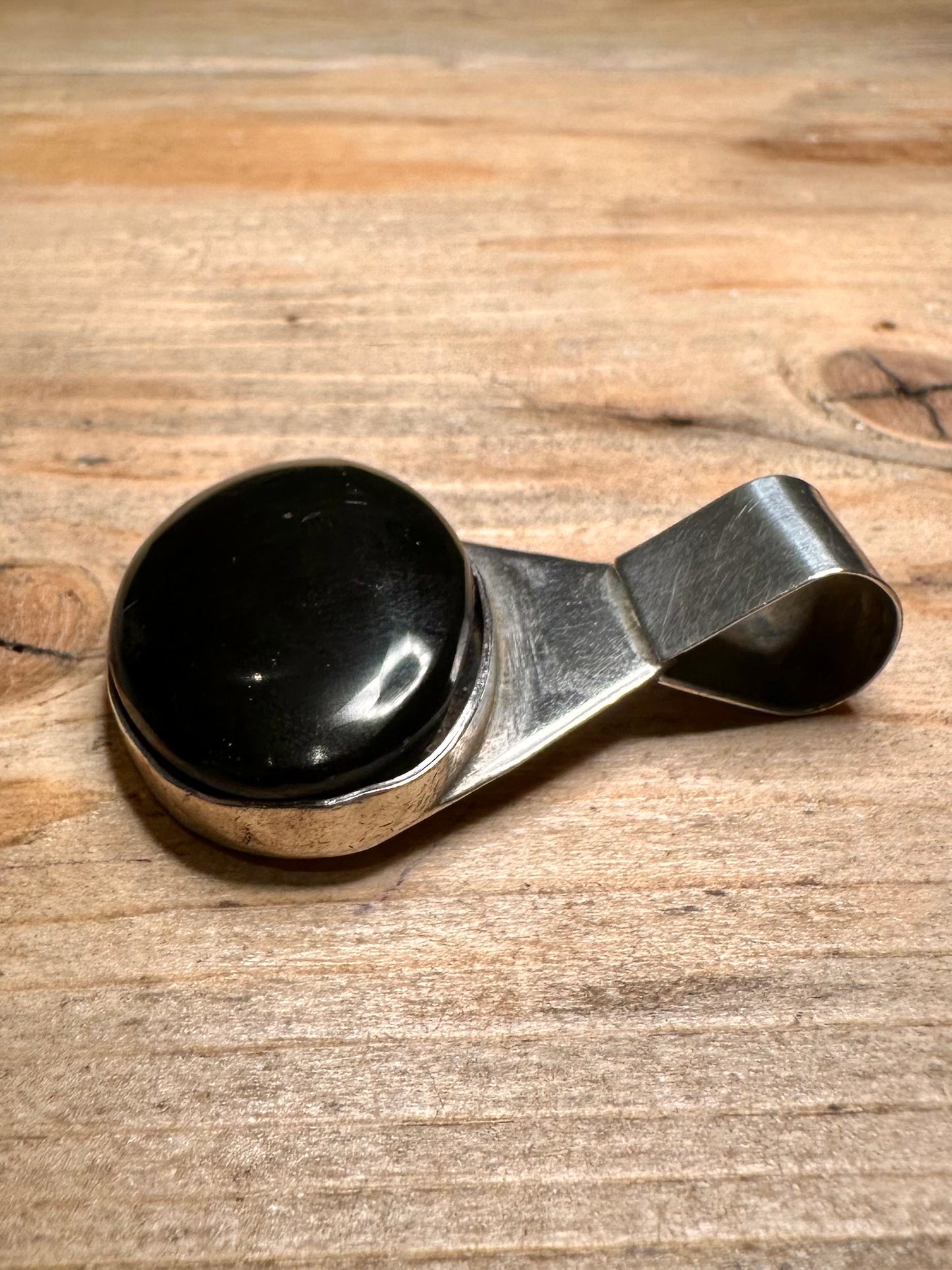 Abstract Modernist Black Stone 925 Silver Mexico Pendant