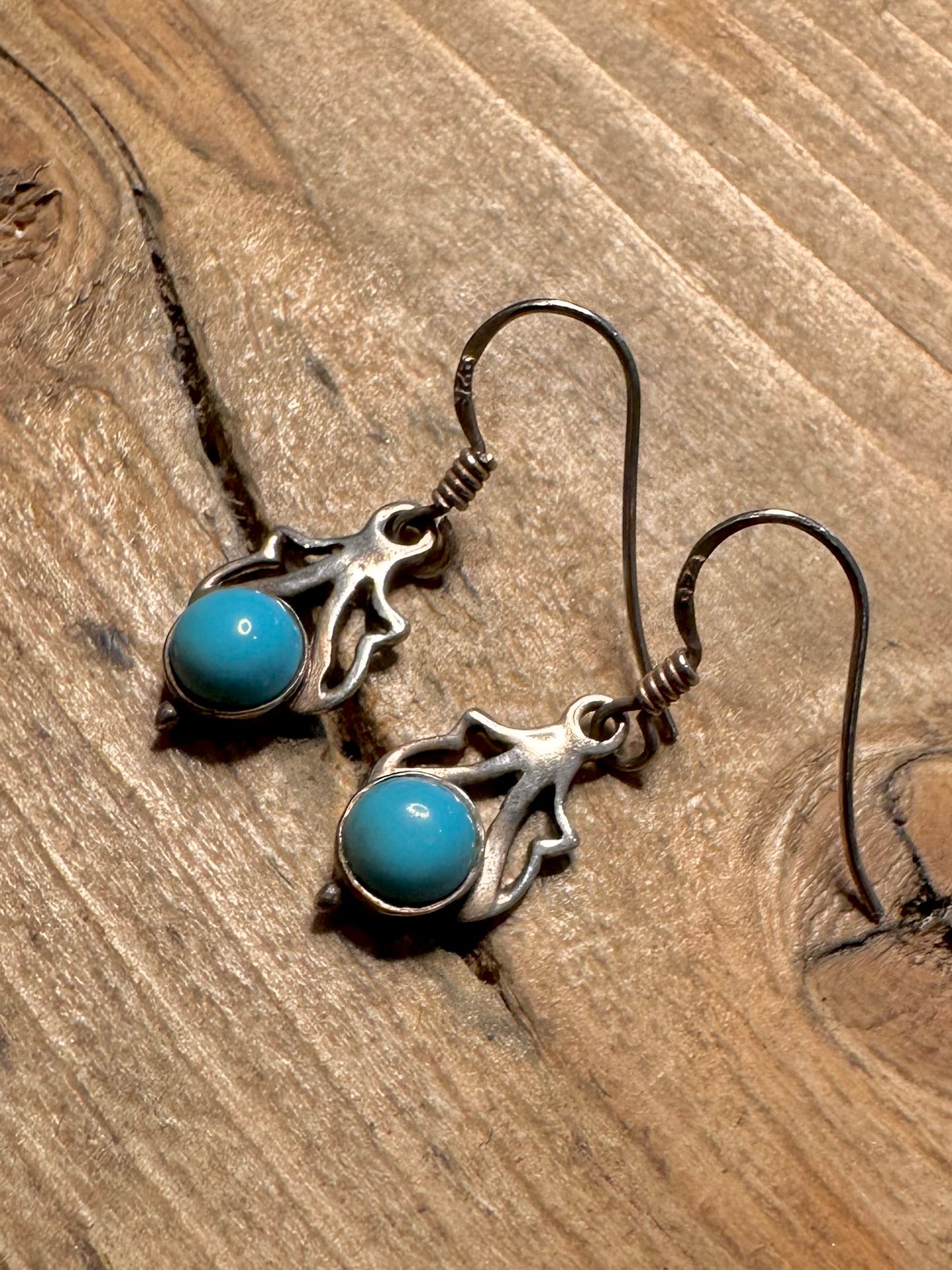Vintage Turquoise Ornate 925 Silver Earrings