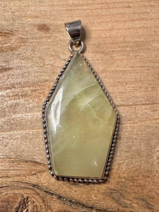 Vintage Large Prehnite 925 Silver Pendant