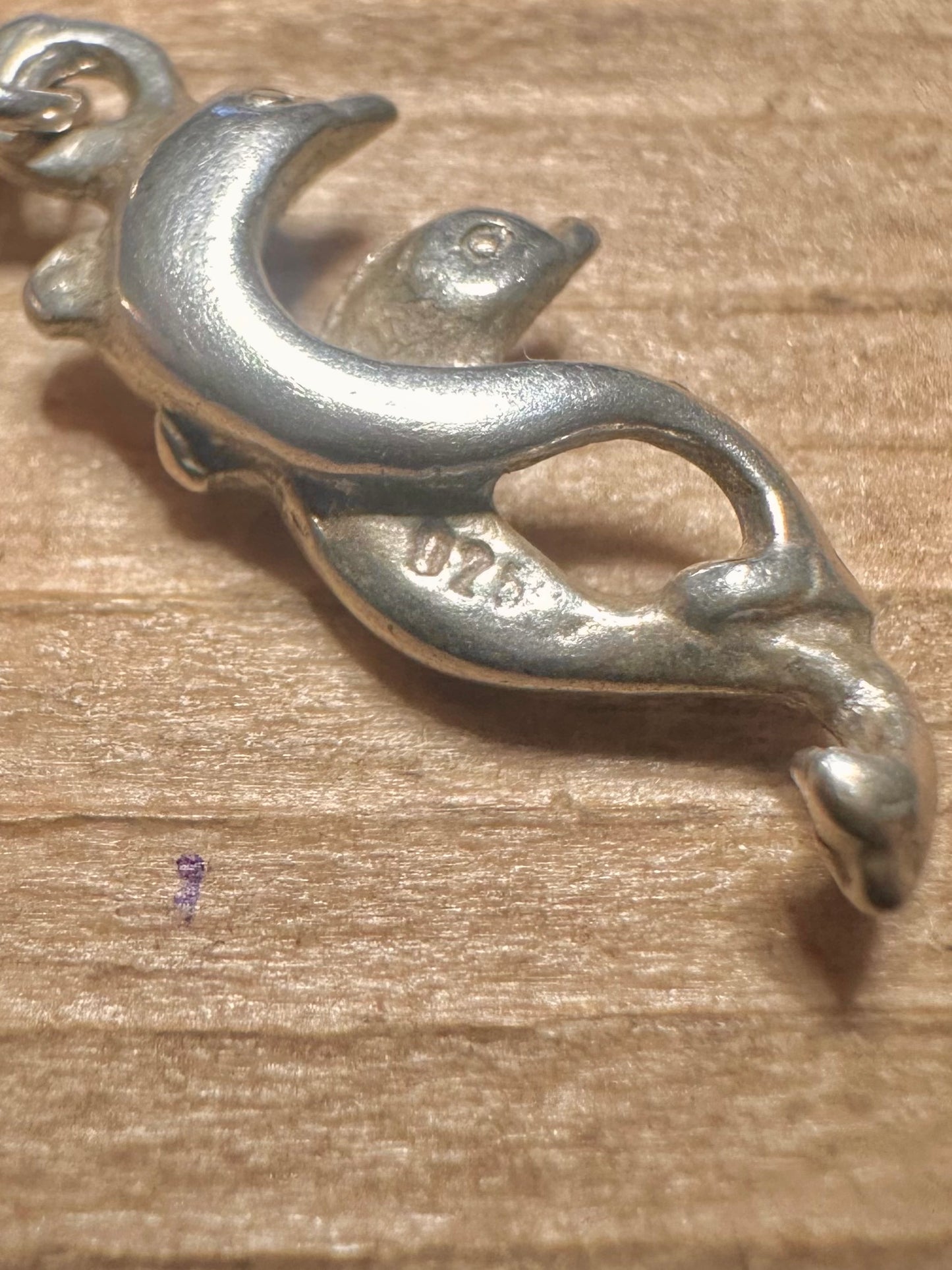 Vintage Double Dolphin 925 Silver Earrings