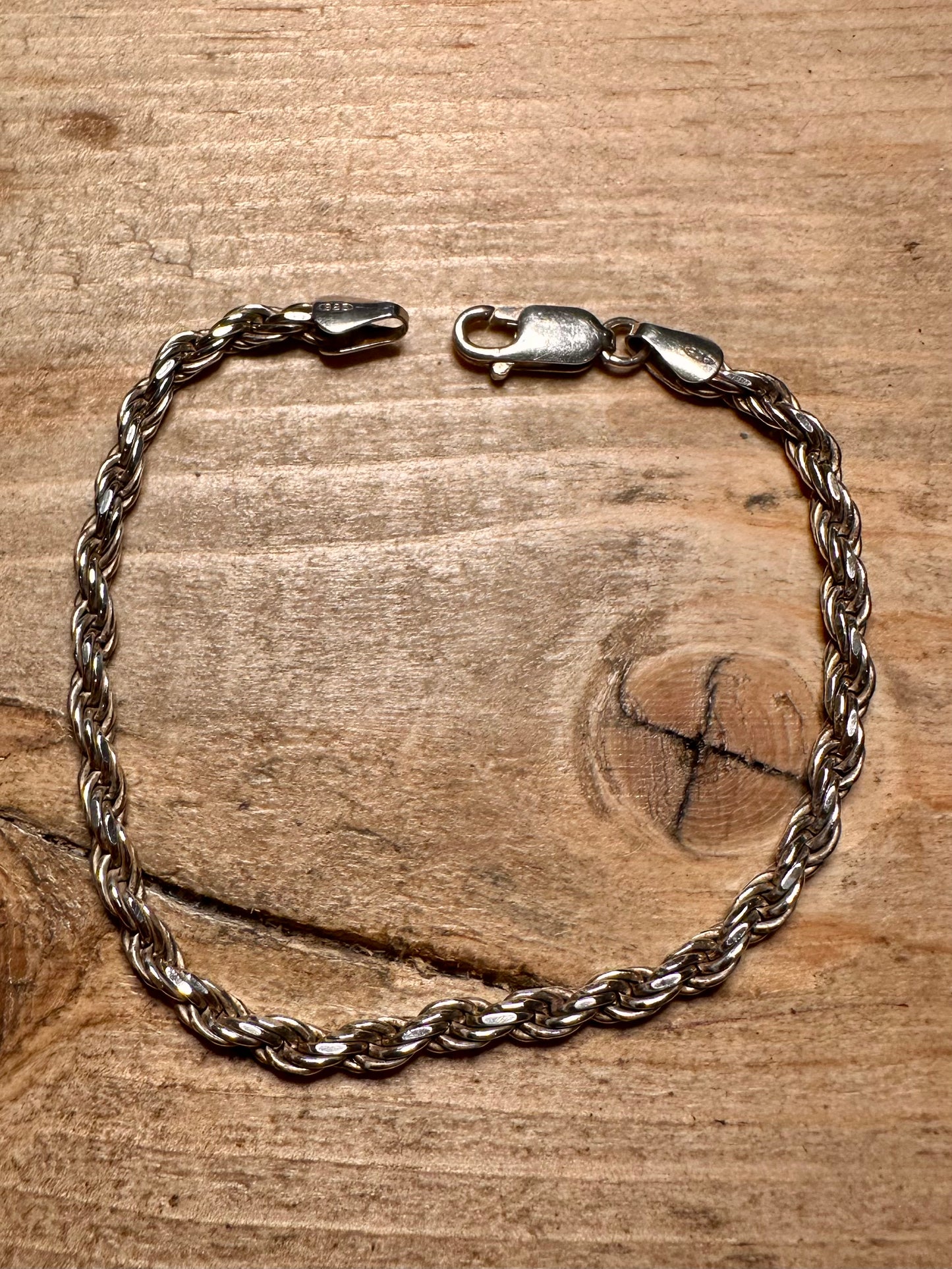 Vintage Rope Chain 925 Silver 7.4 inch Bracelet