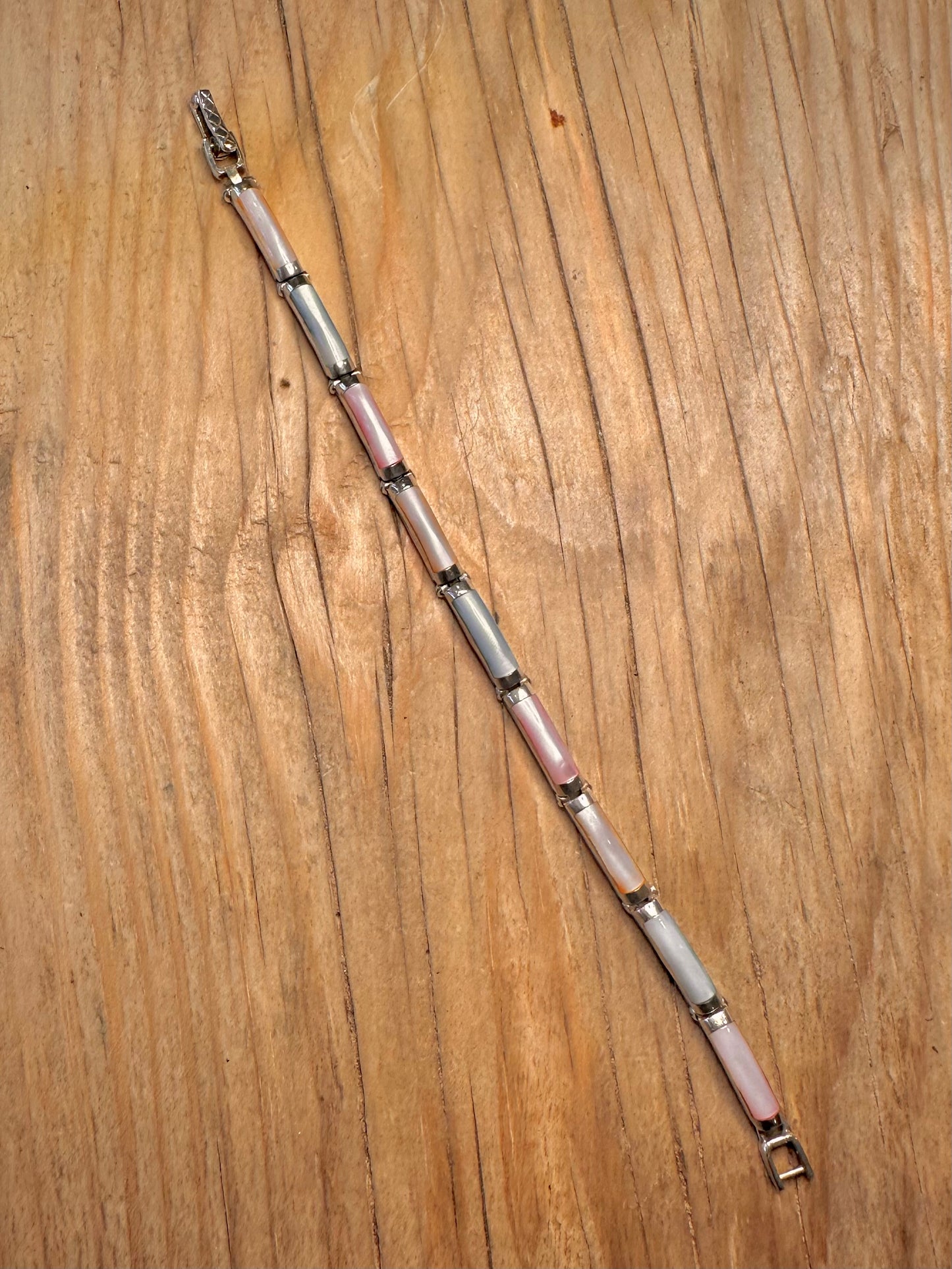 Modernist Coloured Mother of Pearl 925 Sterling Silver 7.2 inch Bracelet