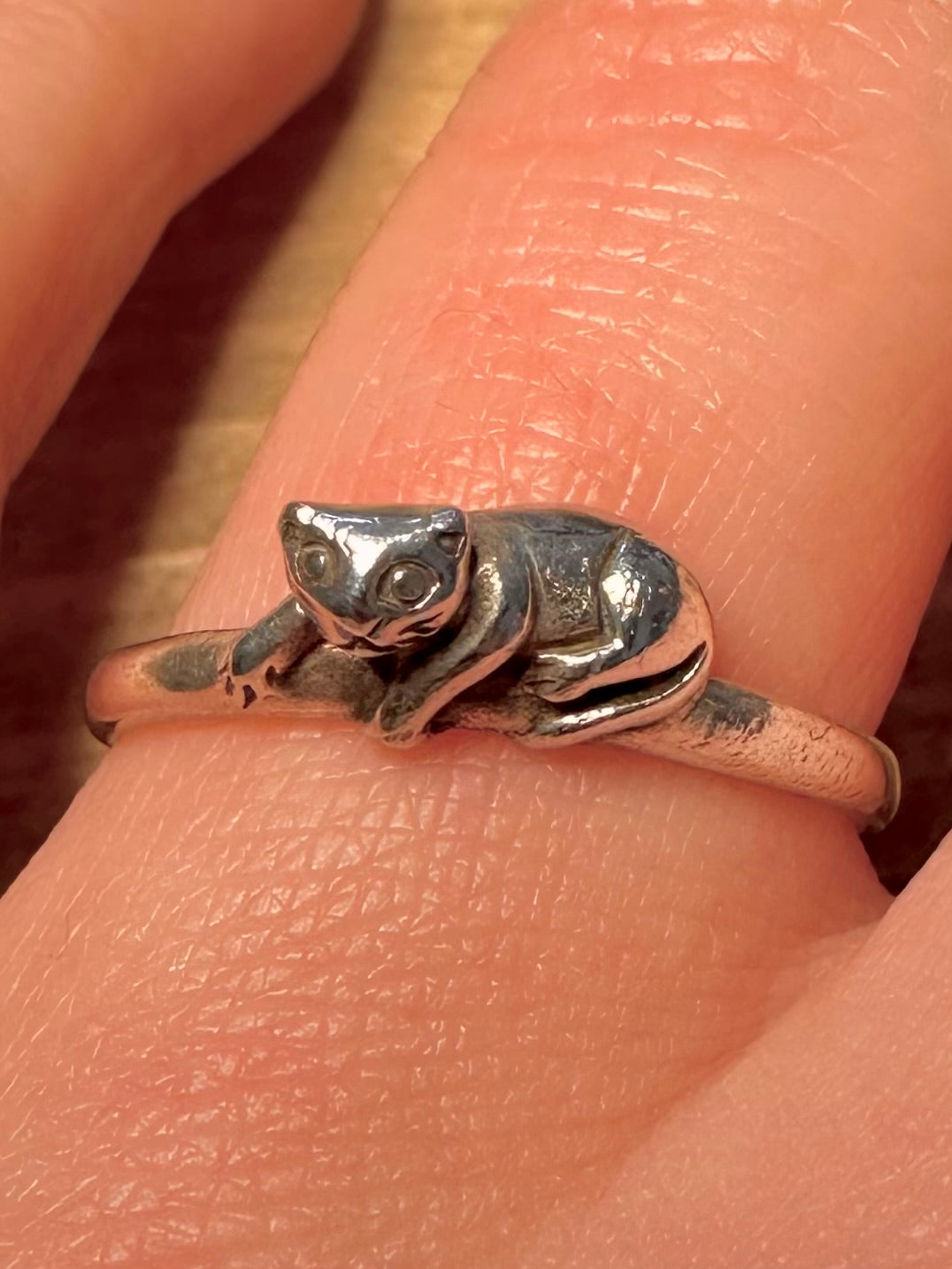 Vintage Cat 925 Silver Size R Ring