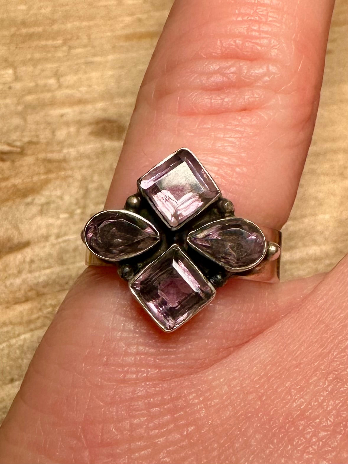 Vintage Amethyst Cluster 925 Silver Size Ring
