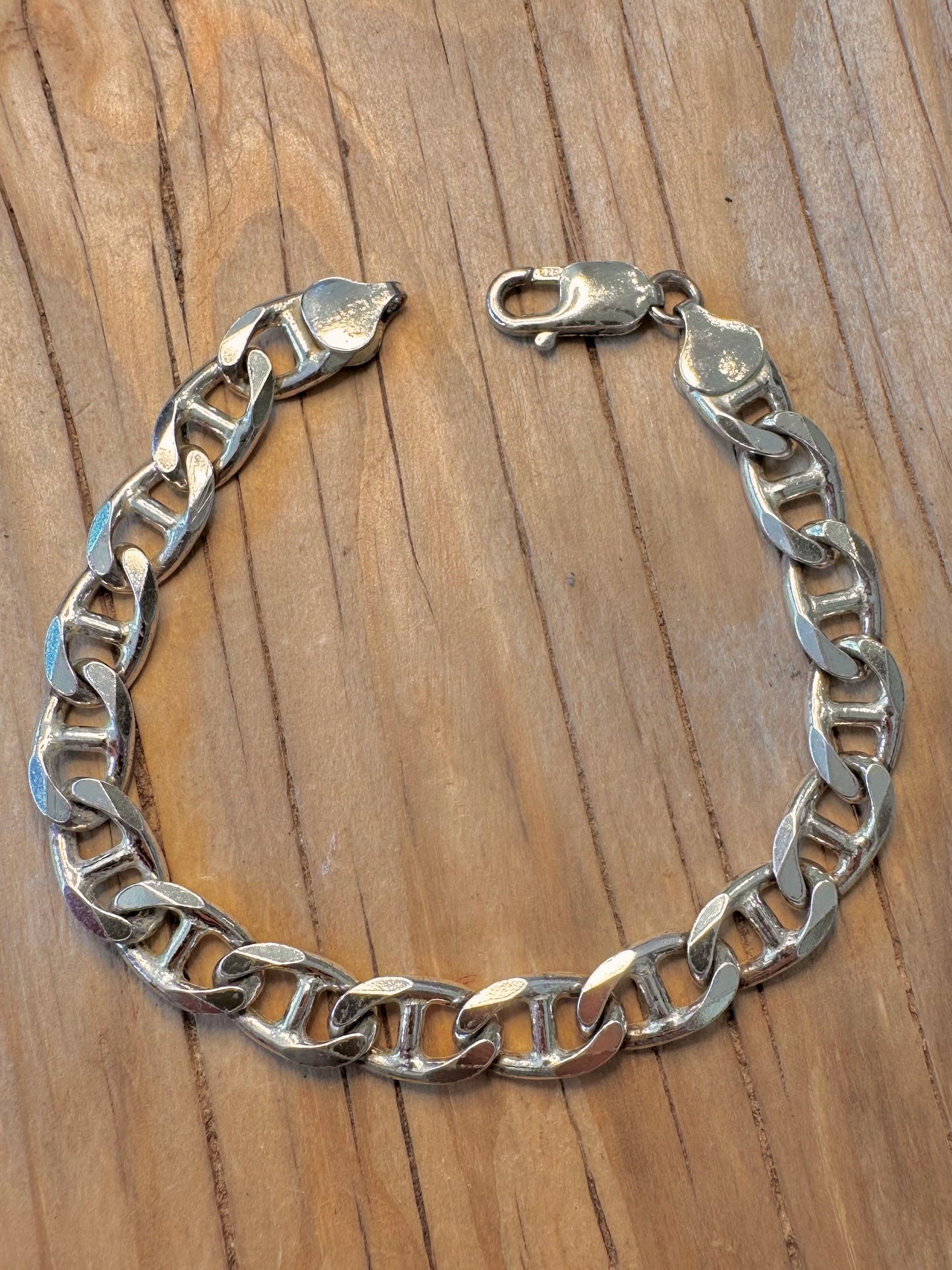Vintage Anchor Link Italy 925 Silver 8 inch Bracelet