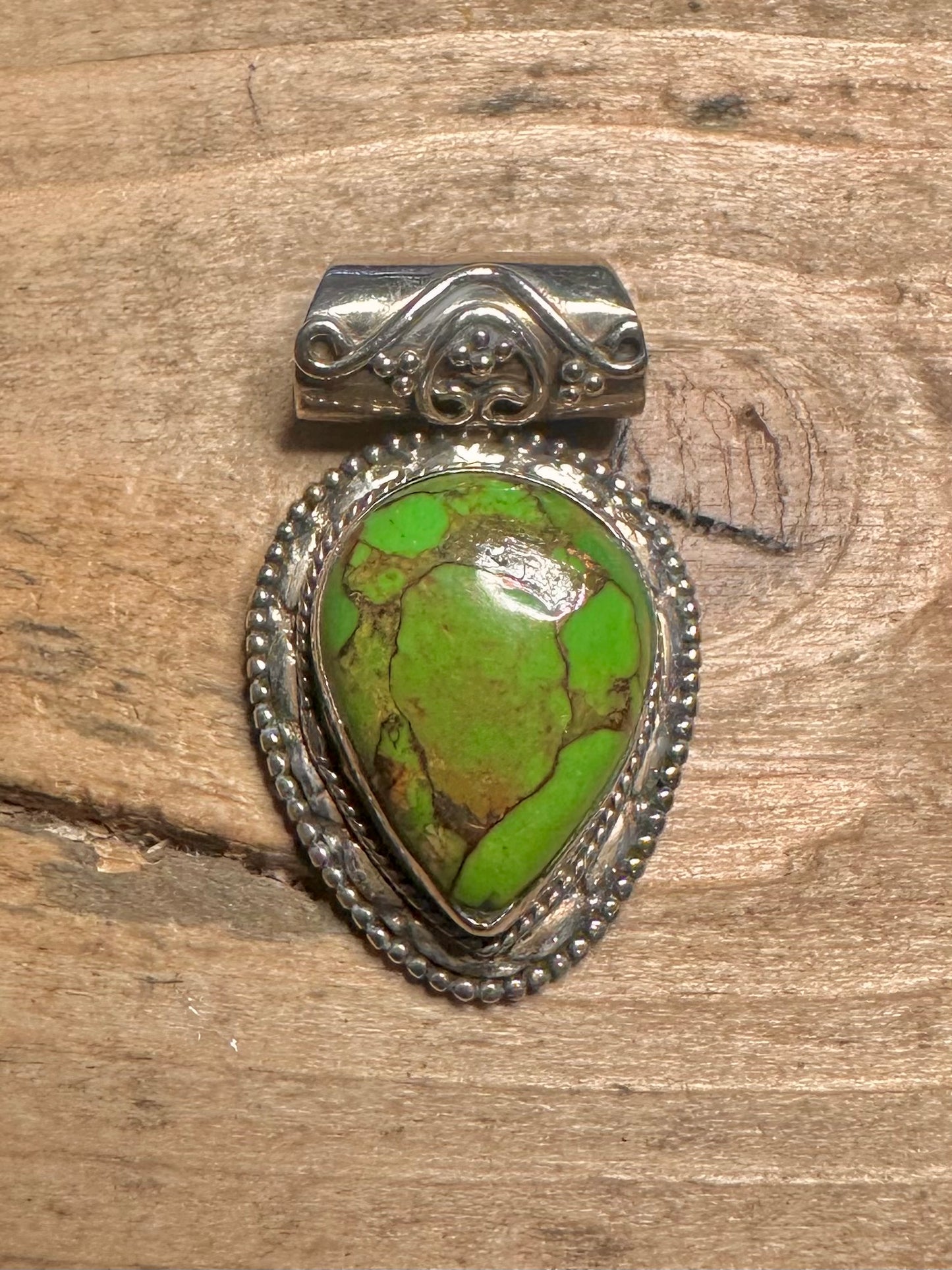 Vintage Green Copper Turquoise 925 Silver Pendant