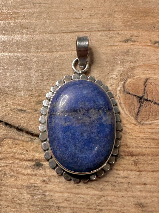 Vintage Oval Lapis Ornate 925 Silver Pendant